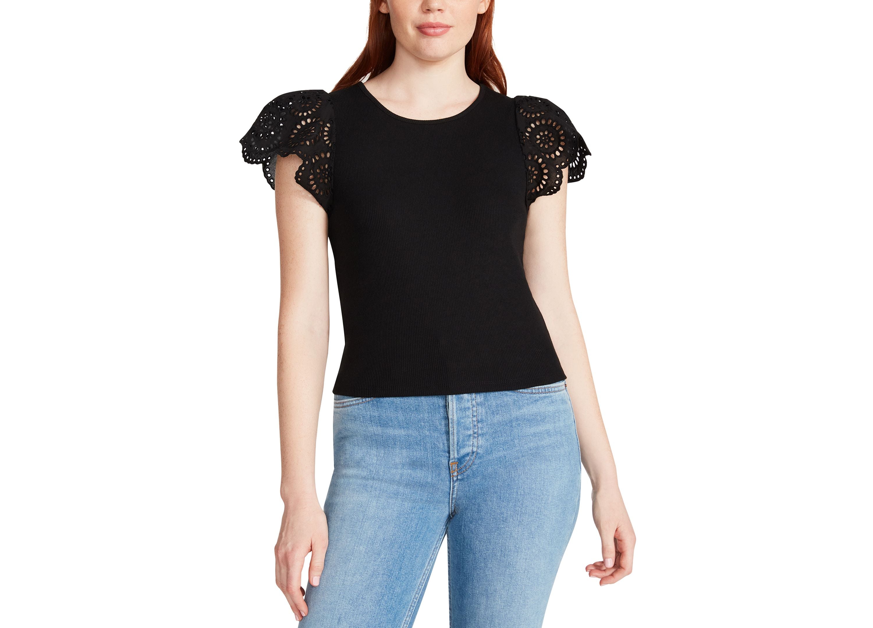 Women's Olina Mixed-Media-Sleeve Knit Top