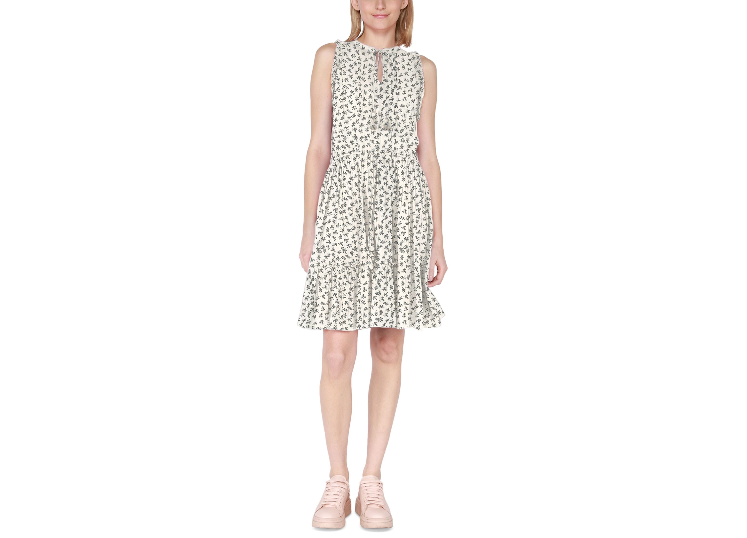 Women's Printed Split-Neck Sleeveless Shift Dress