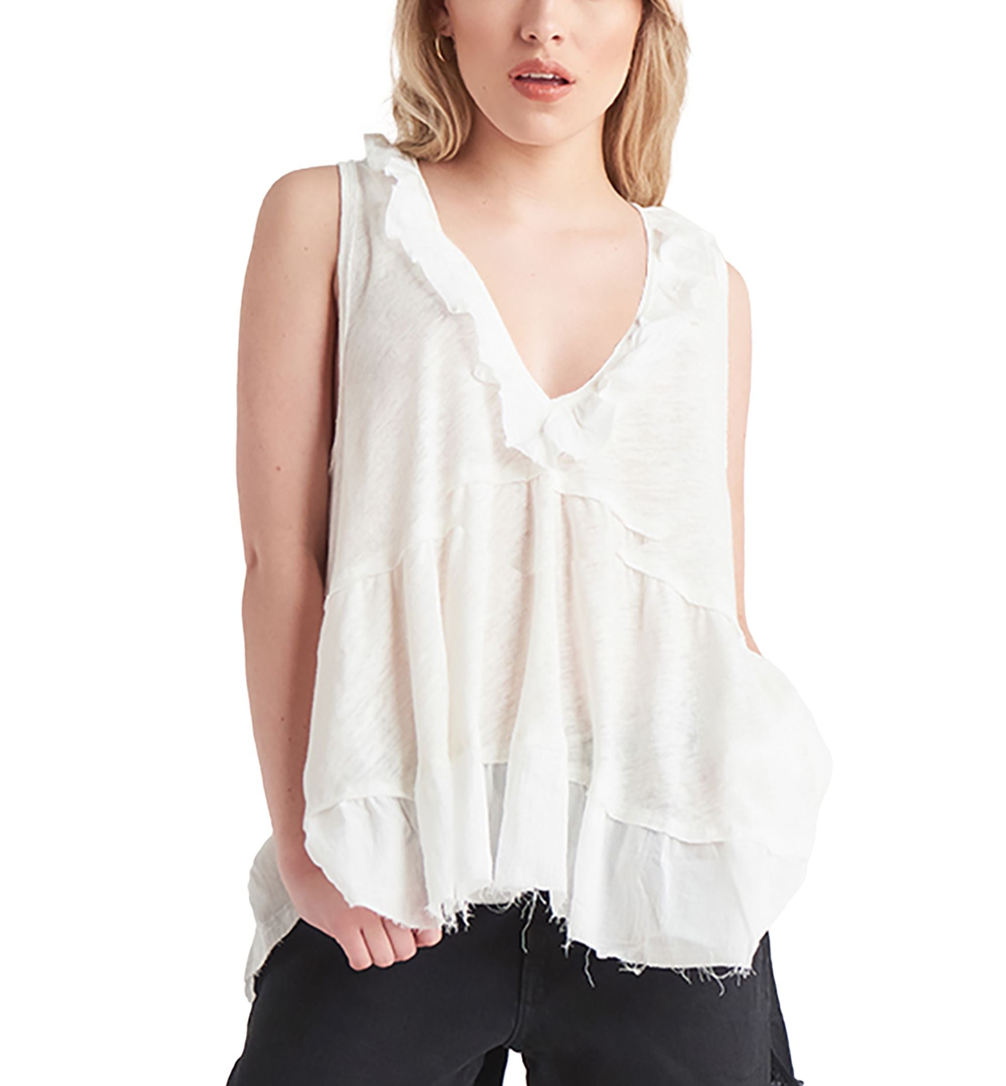 Women's V-Neck Ruffle-Trim Sleeveless Top
