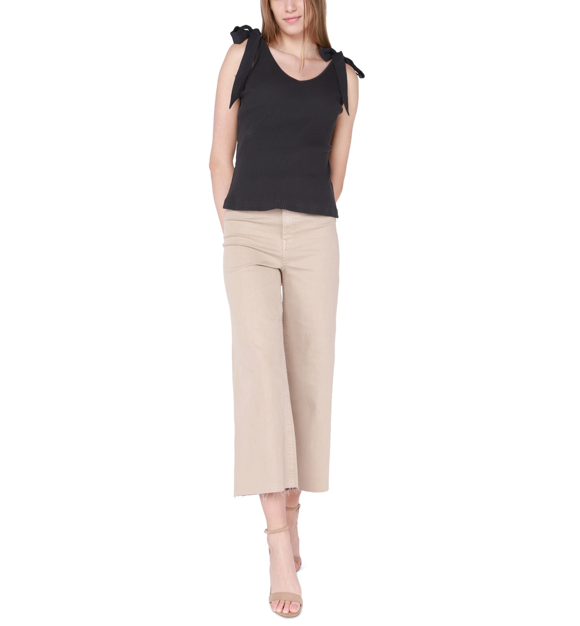 Women's Tie-Shoulder Ribbed Knit Sleeveless Top
