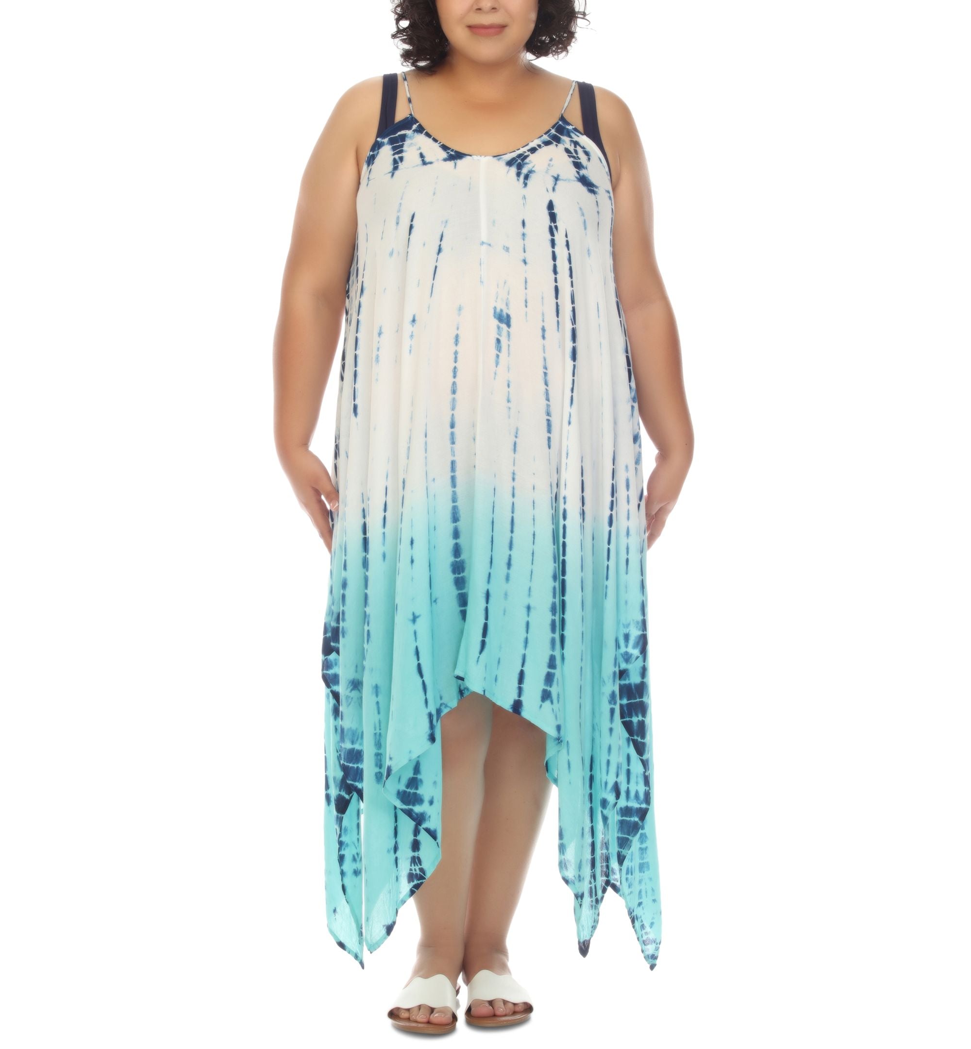Plus Size Tie-Dyed Handkerchief Cover-Up Midi Dress