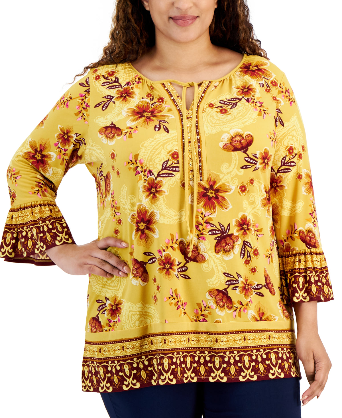 Plus Size Printed Embellished Tunic Top