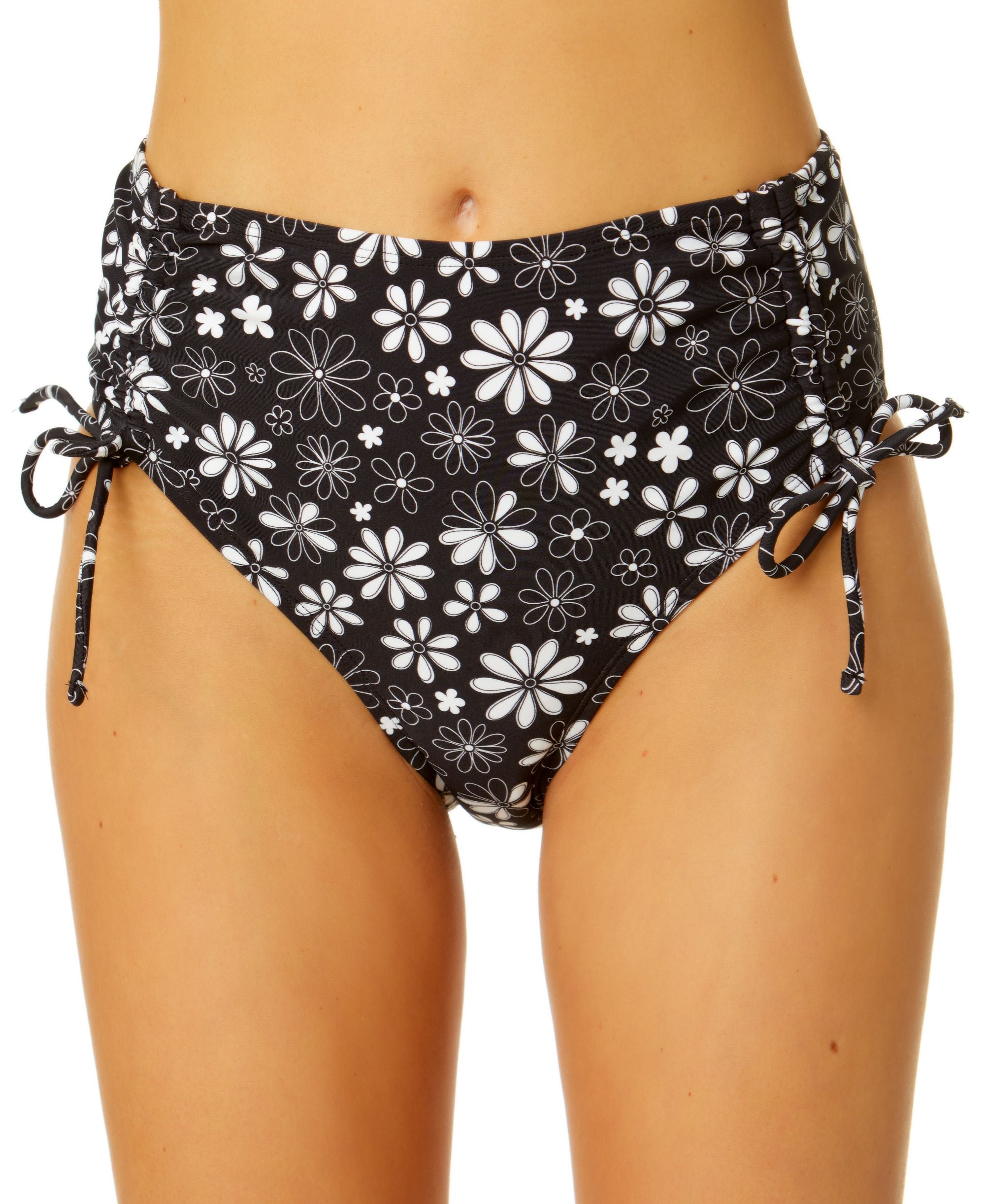 Juniors' Coastal Fleurs Cinched High-Waist Bikini Bottoms
