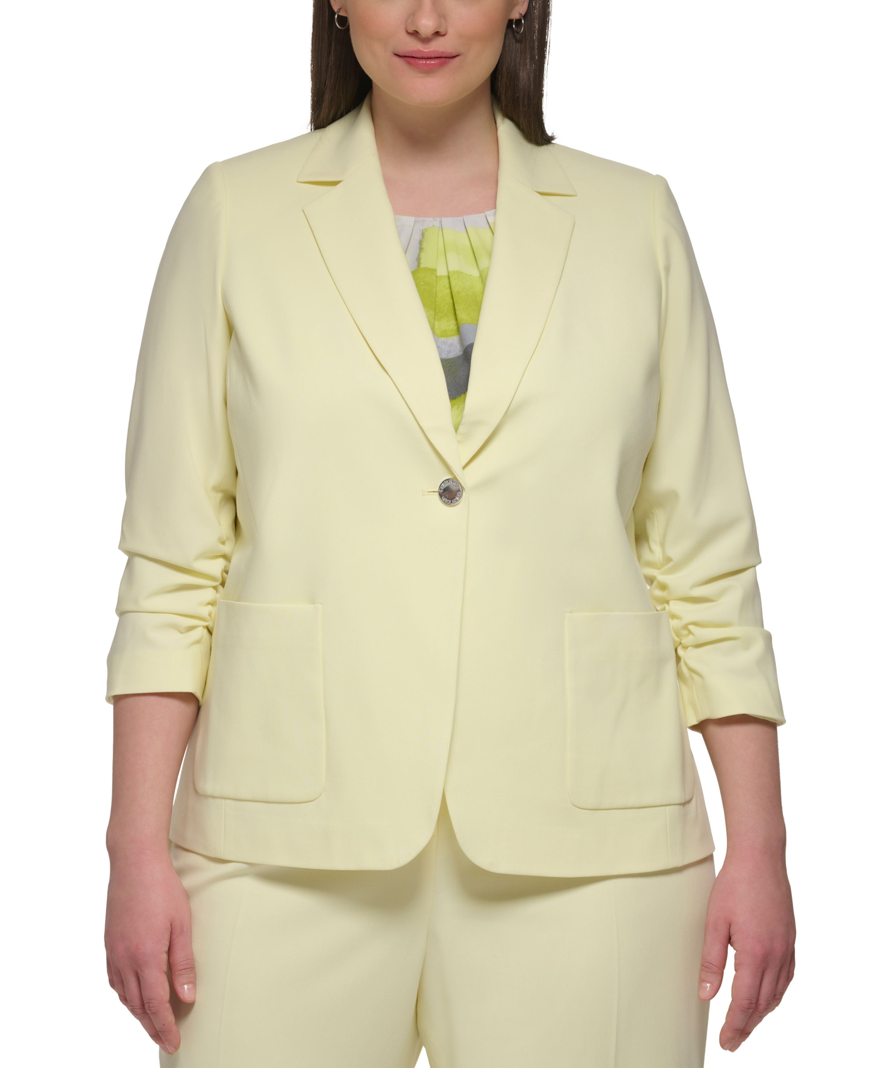 Plus Size Lux 3/4-Sleeve One-Button Blazer