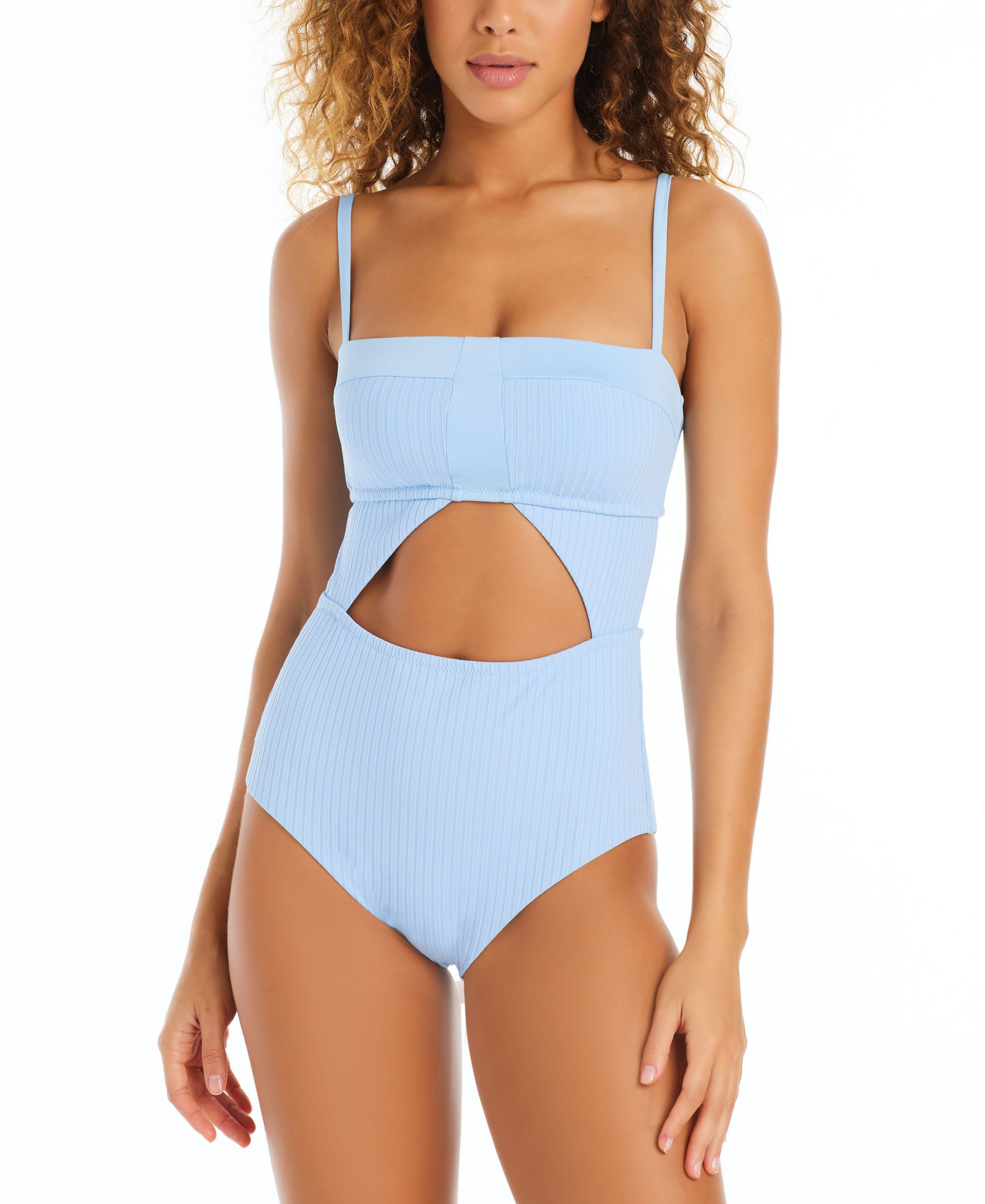 Women's Refresh Ribbed Cutout Bandeau One-Piece Swimsuit