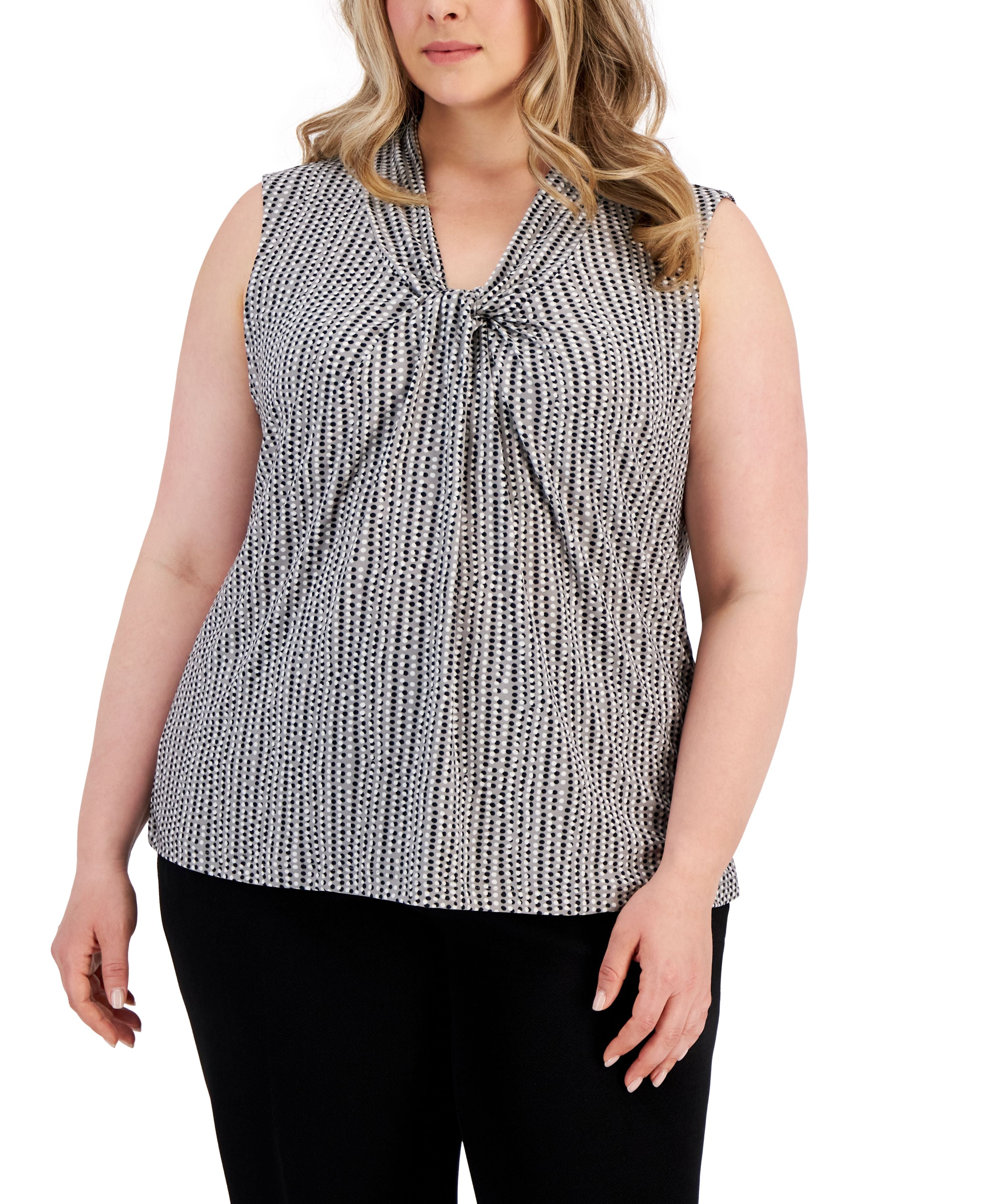Plus Size Dot-Print Twist-Front Top