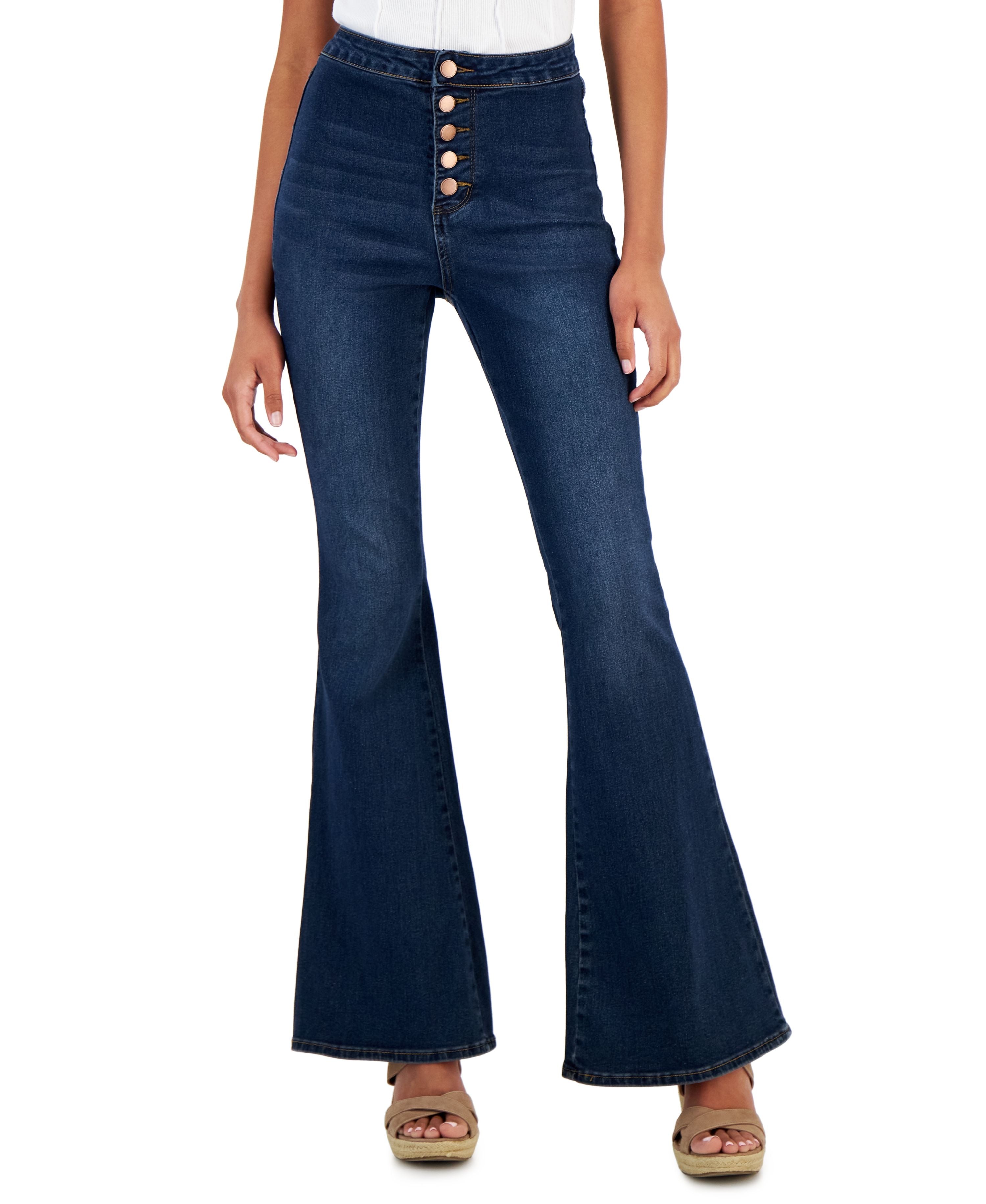 Juniors' High-Rise Button-Fly Flare Jeans