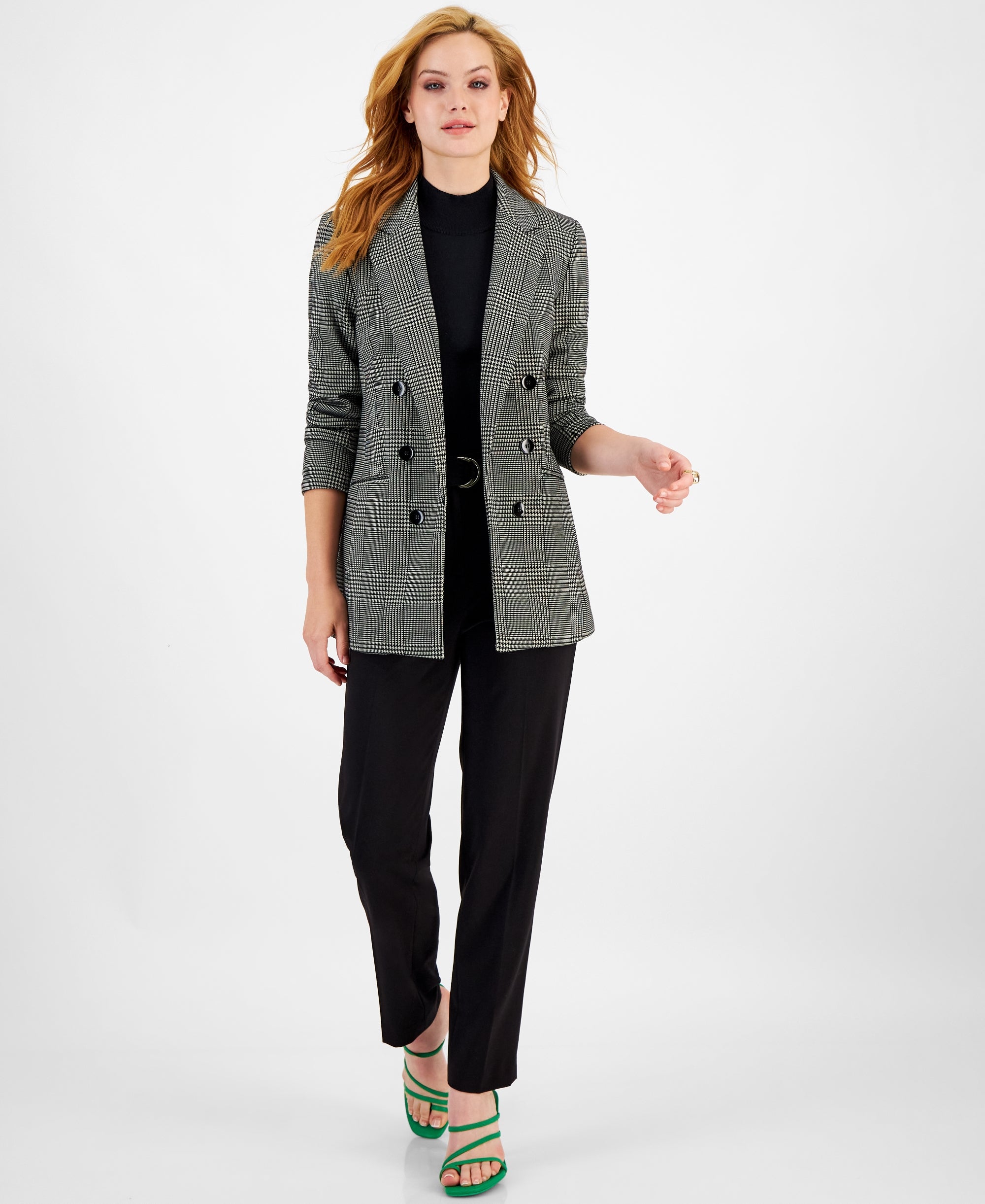 Women's Houndstooth Double-Breasted Boyfriend Blazer