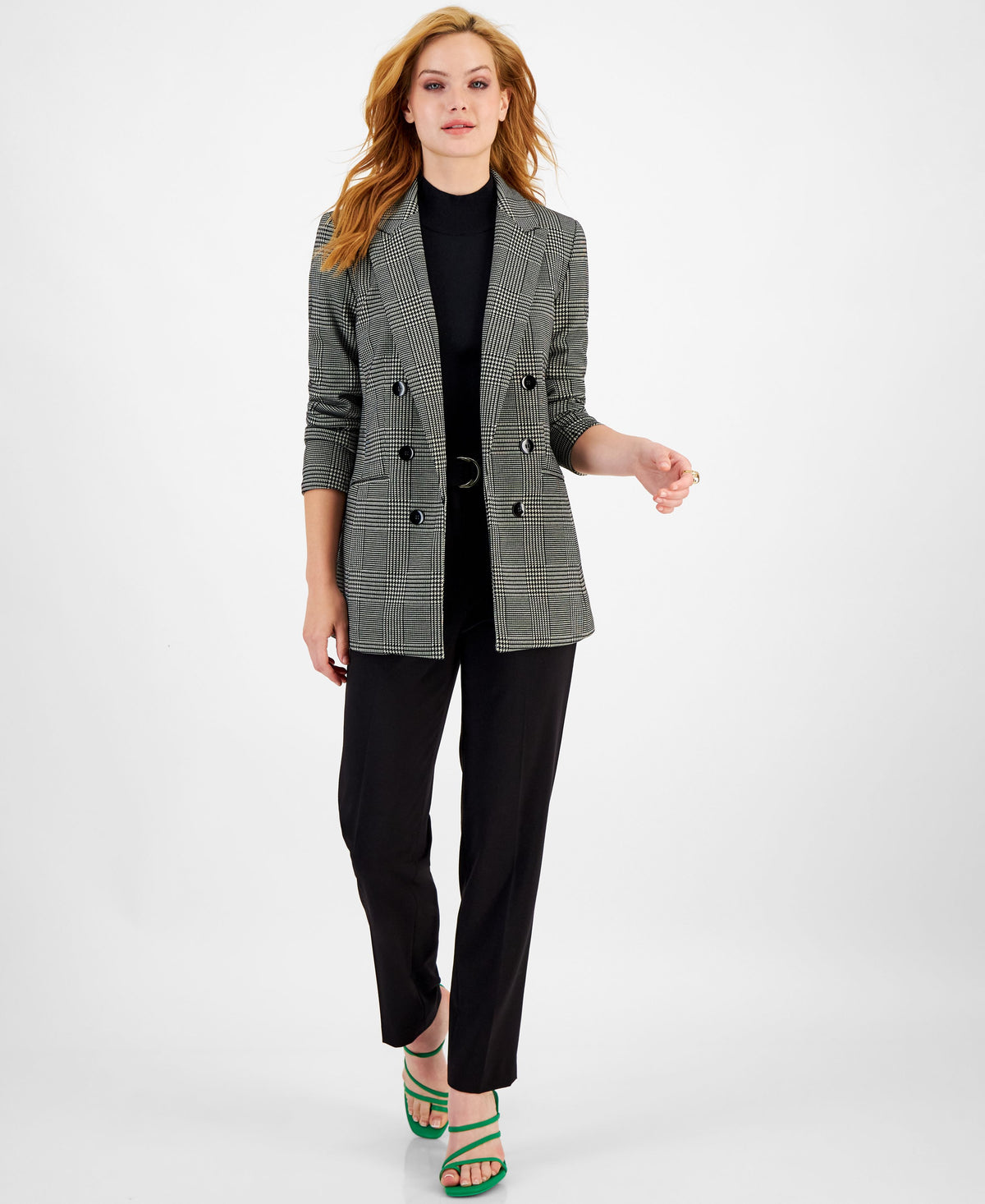 Women's Houndstooth Double-Breasted Boyfriend Blazer