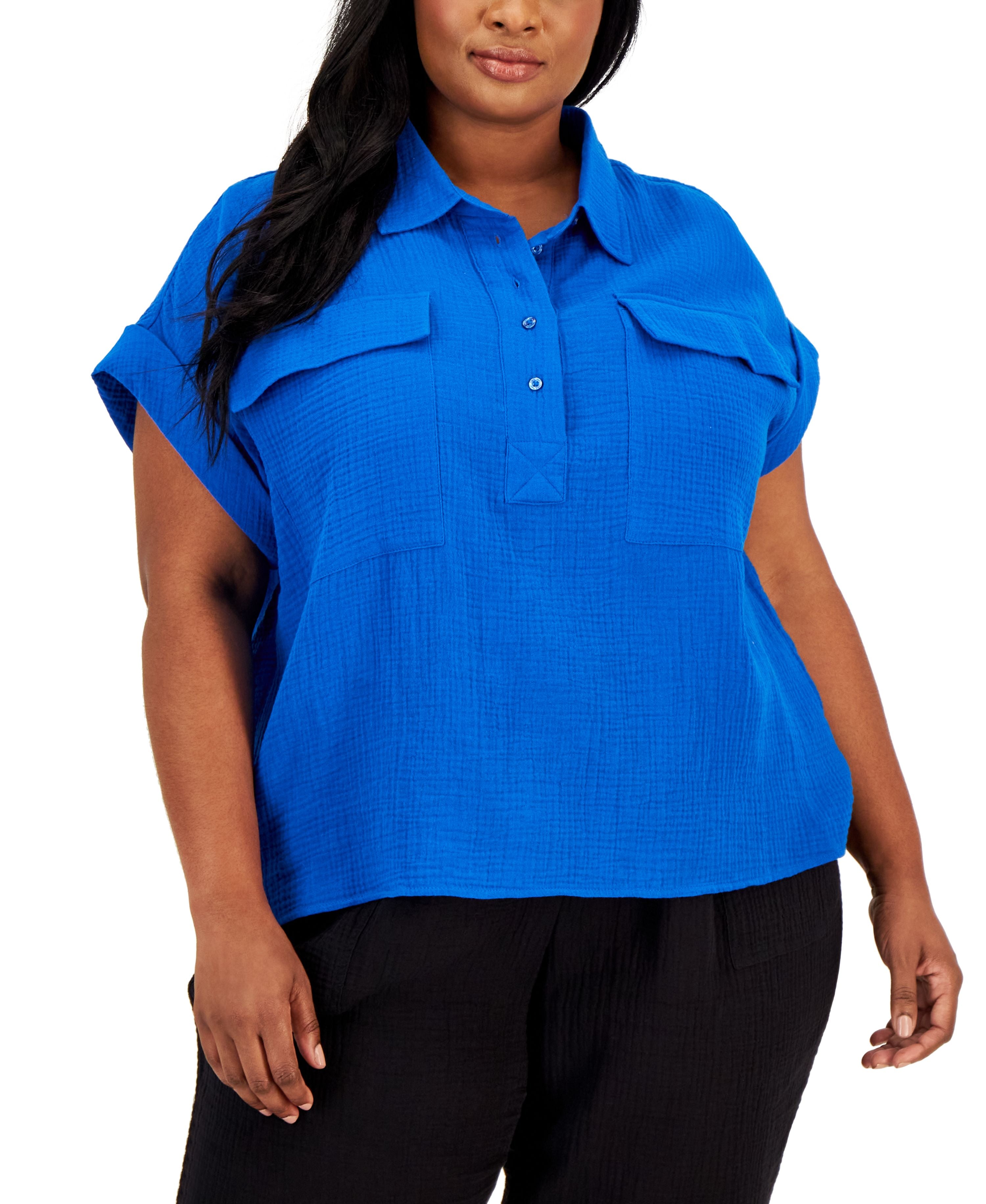 Plus Size Button-Front Camp Shirt