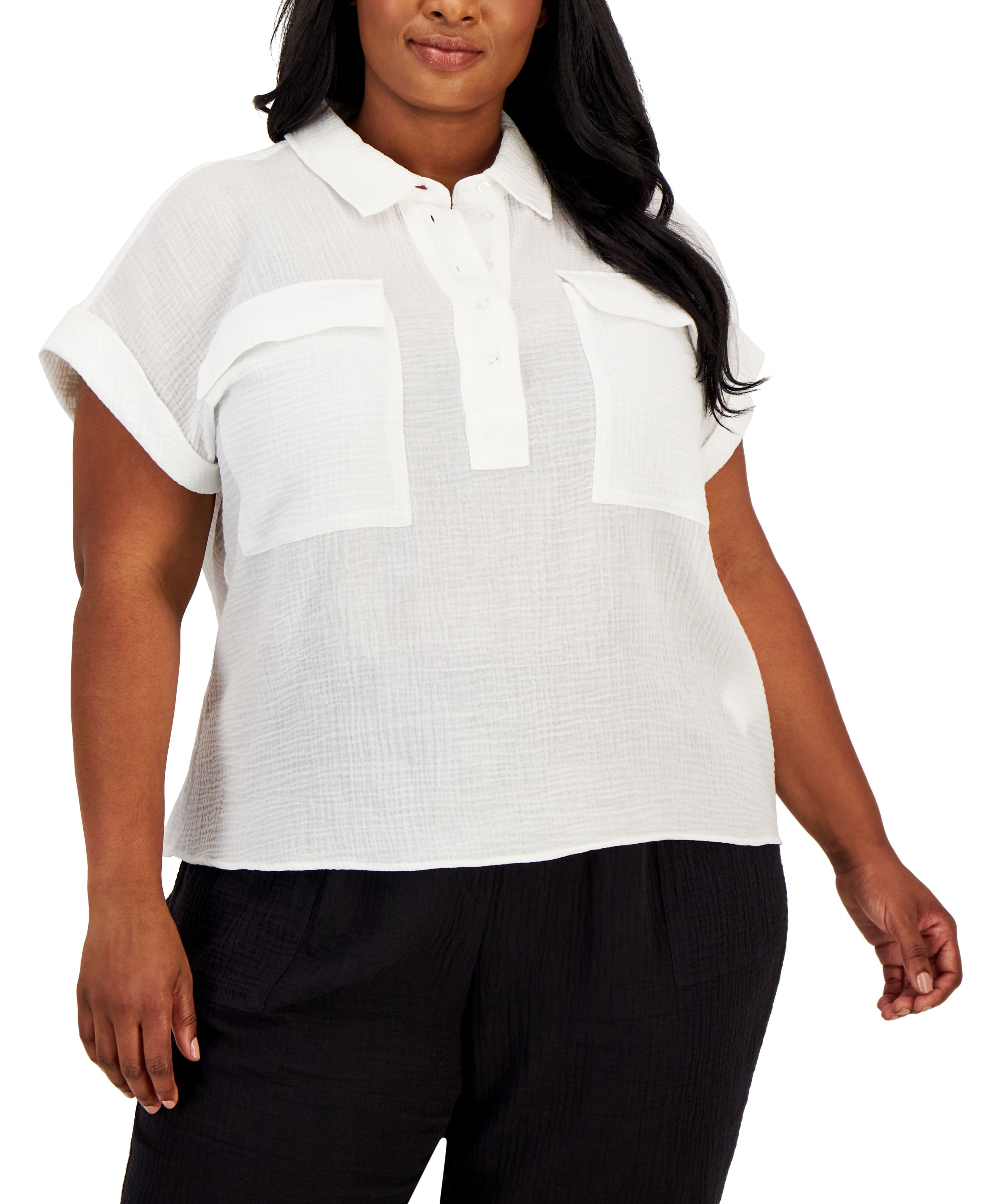 Plus Size Button-Front Camp Shirt