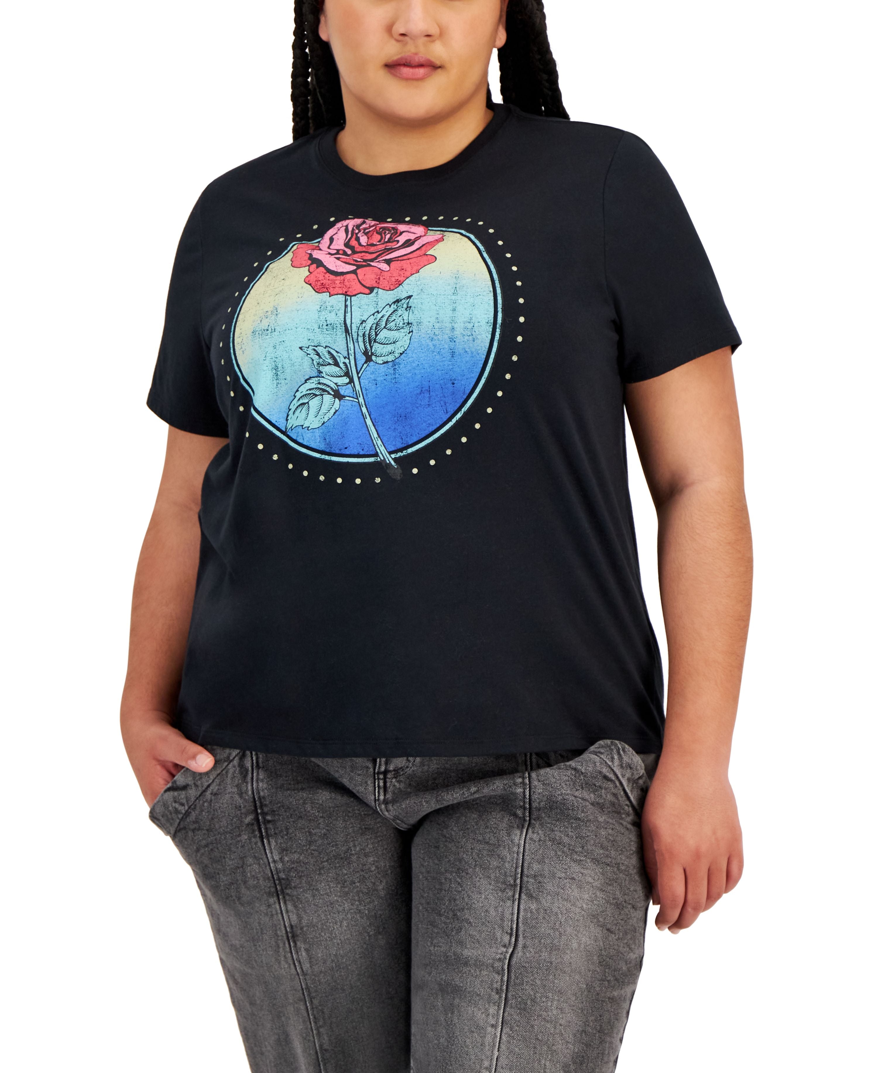 Trendy Plus Size Short Sleeve Rose T-Shirt
