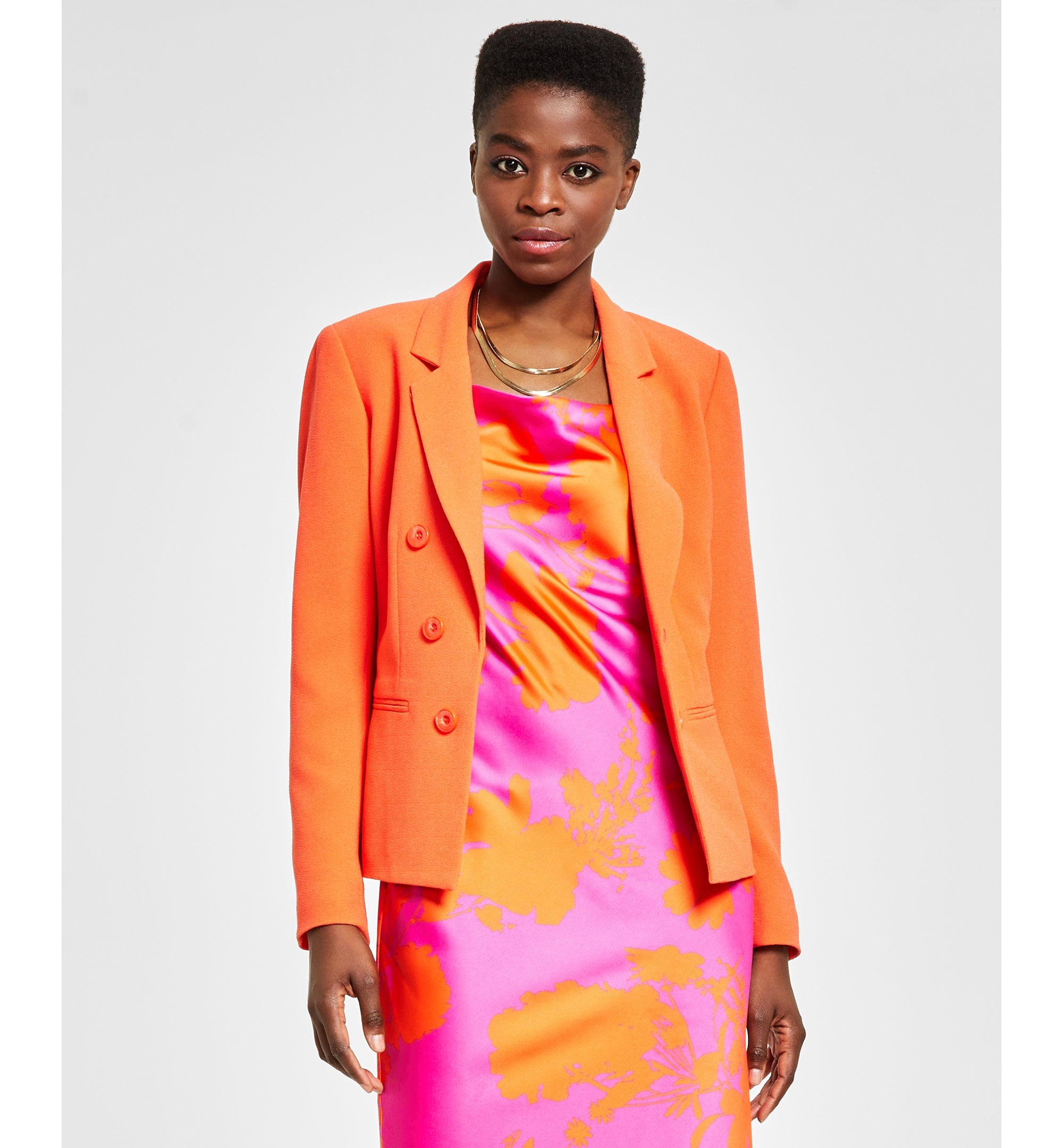 Women's Textured Crepe Faux-Double-Breasted Blazer Picante S