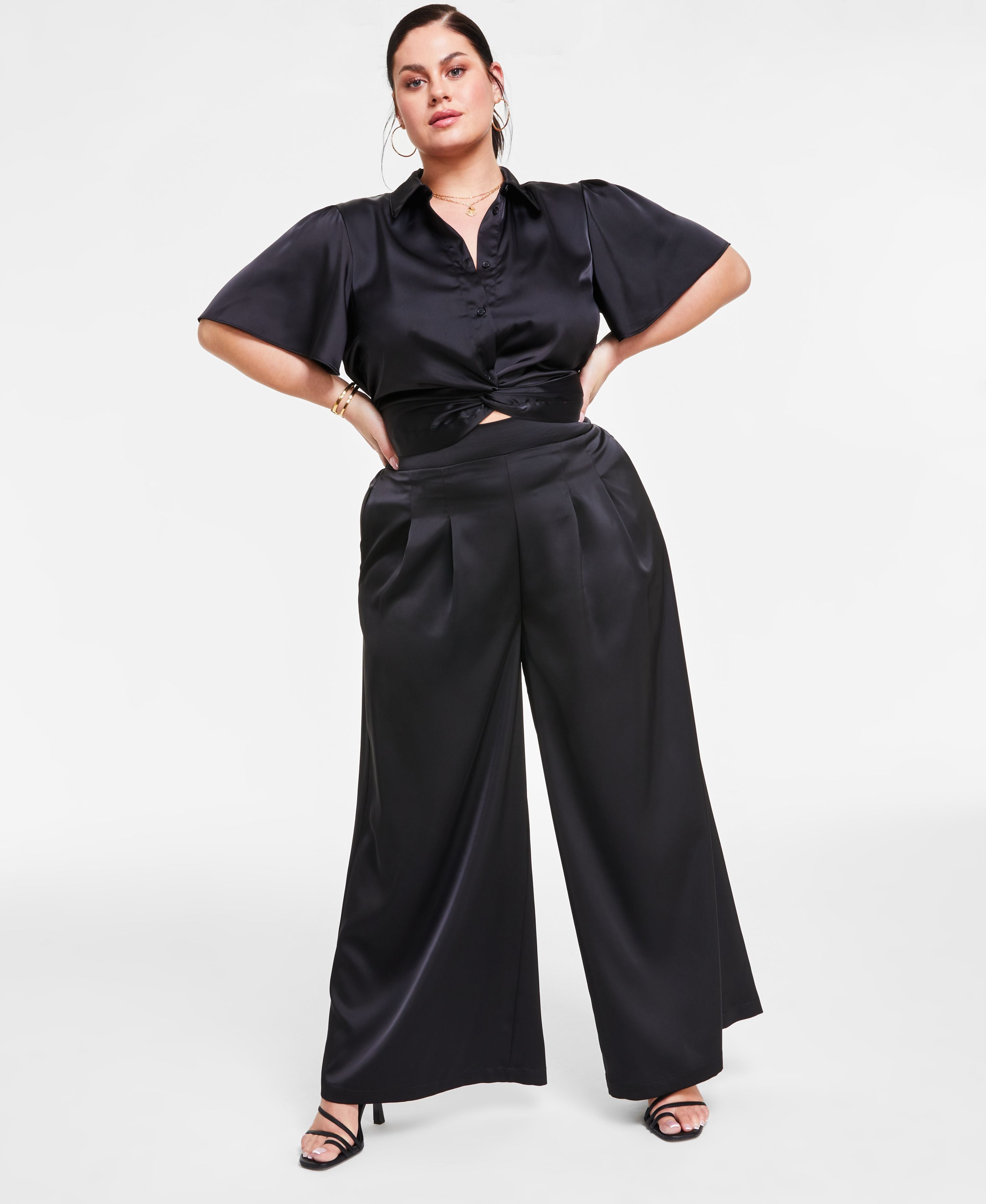 Trendy Plus Size Satin Wide-Leg Pants
