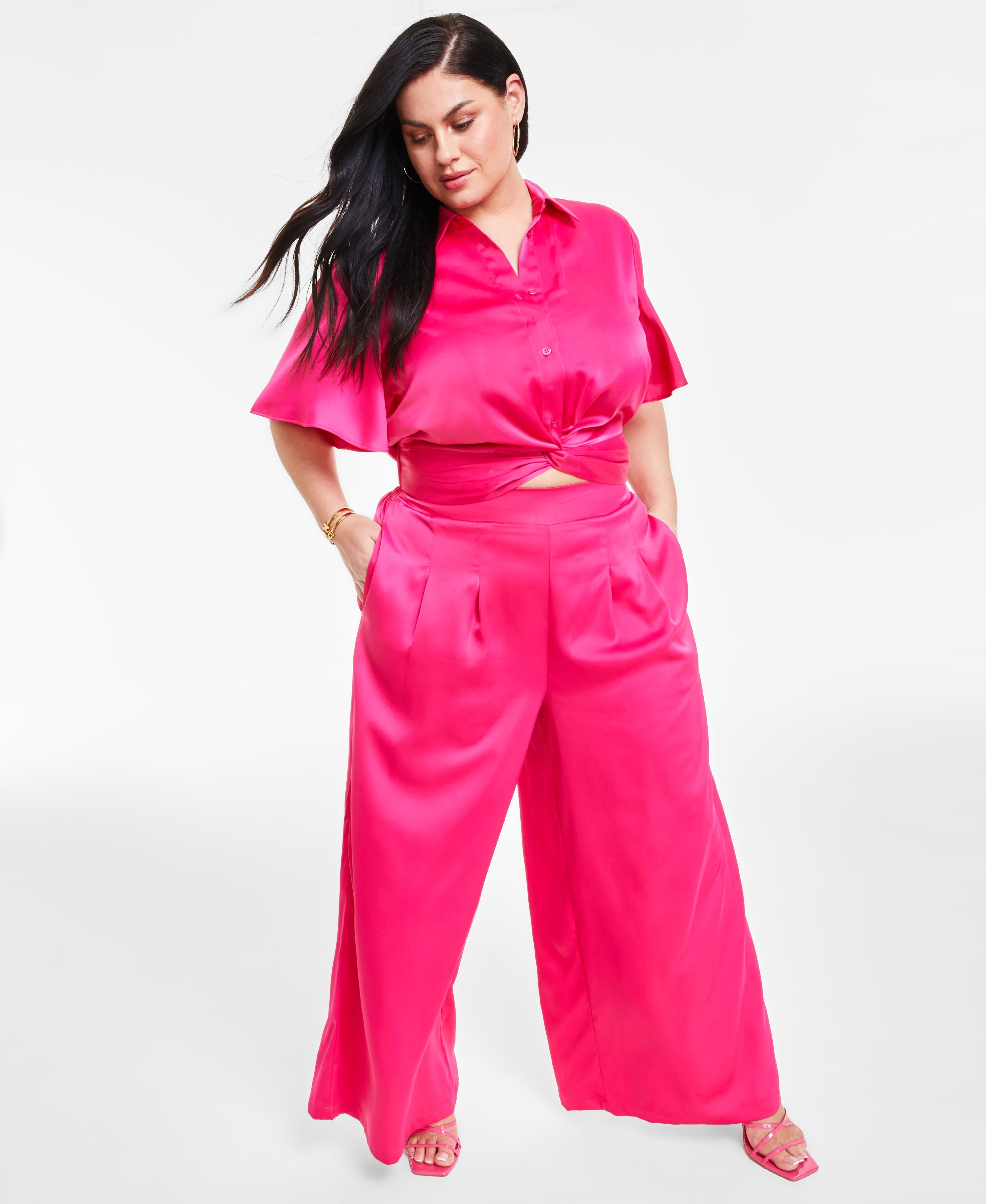 Trendy Plus Size Satin Wide-Leg Pants