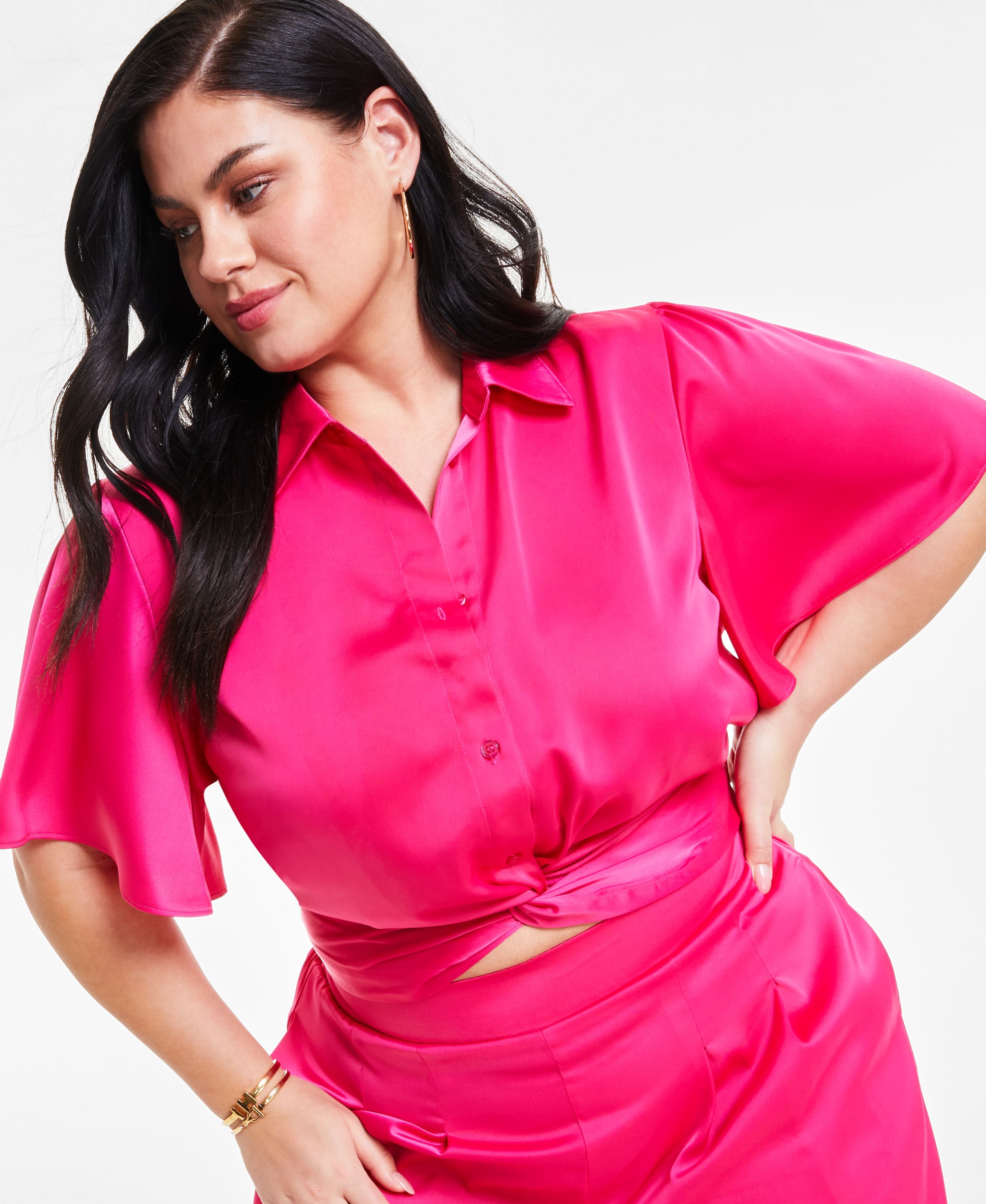 Trendy Plus Size Satin Twist-Front Top