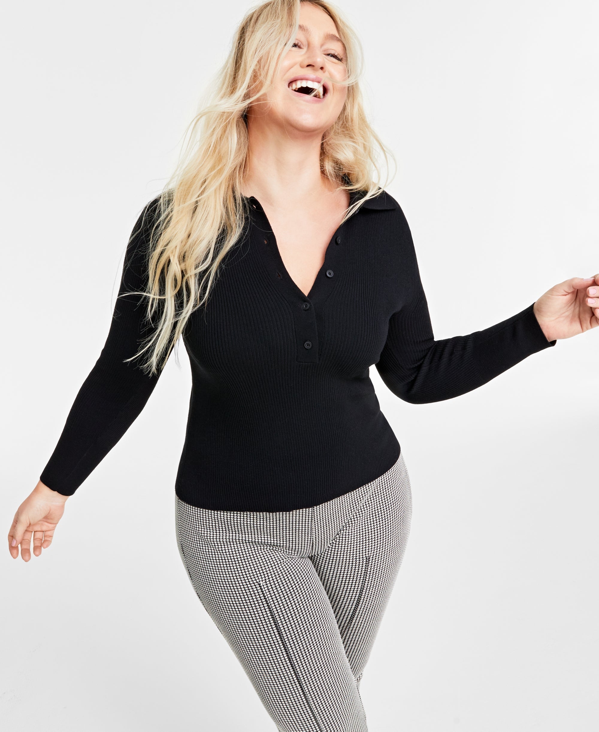 Women's Long-Sleeve Lightweight Polo Sweater