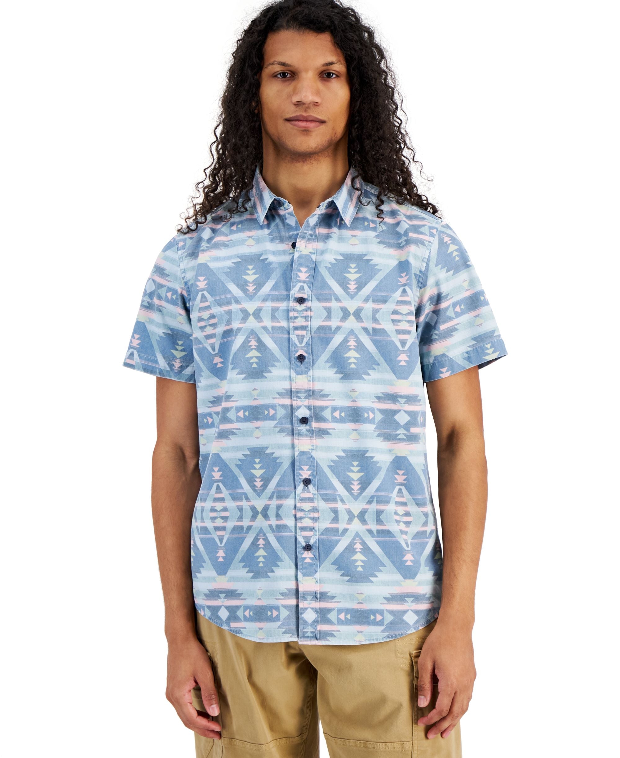 Men's Kline Regular-Fit Geo-Print Button-Down Shirt