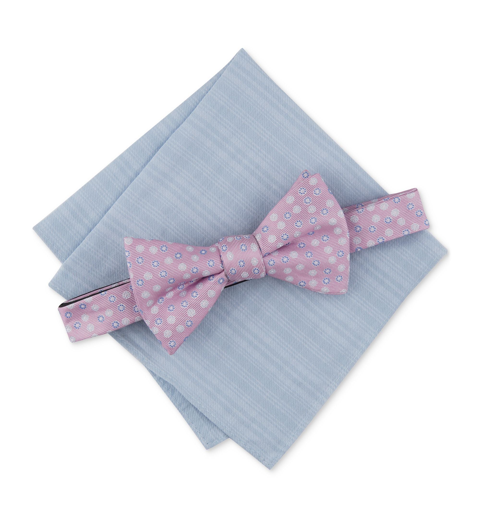 Men's Wolk Pre-Tied Neat Bow Tie & Solid Pocket Square Set