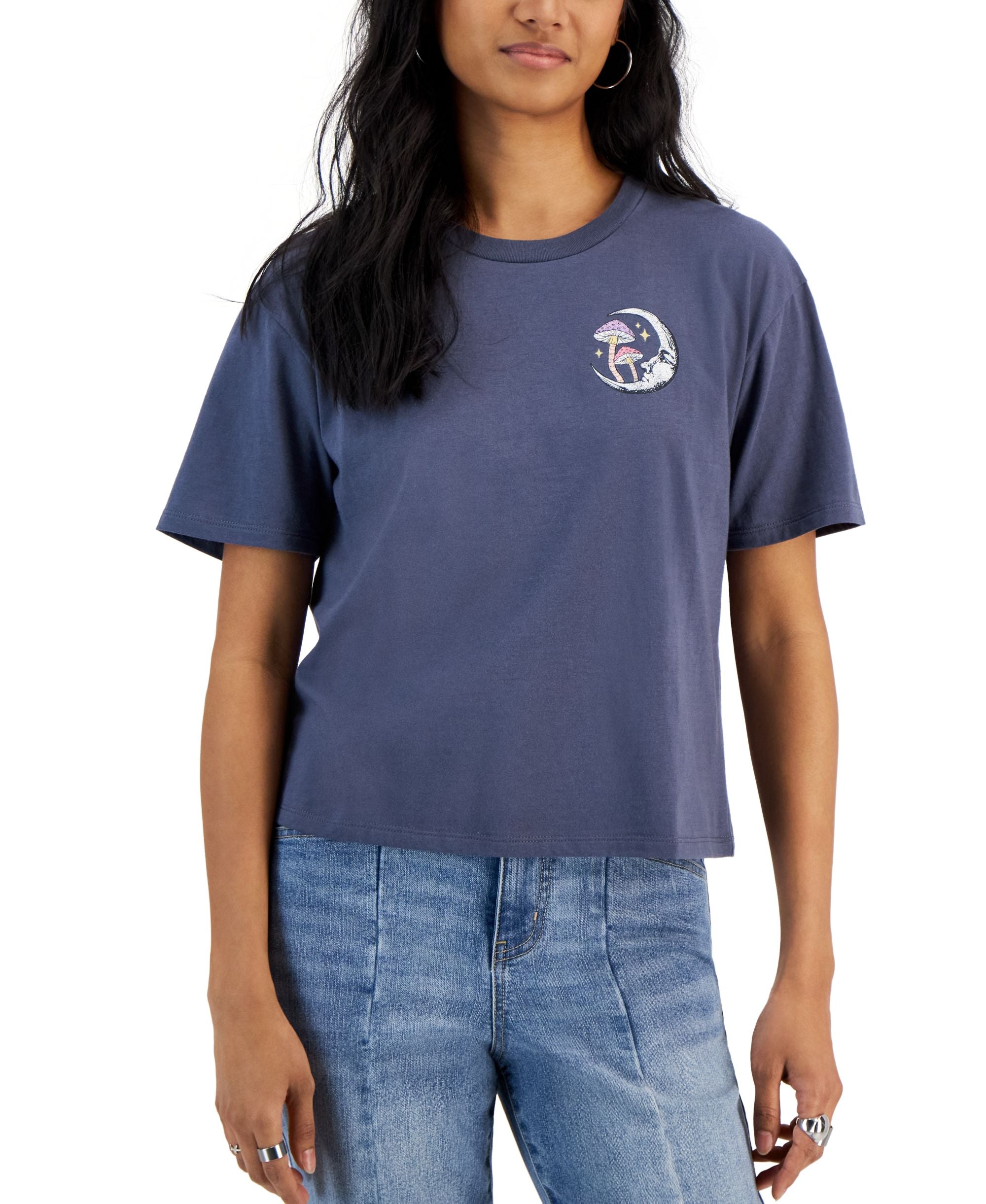 Juniors' Mushroom Celestial Cropped Graphic-Back T-Shirt