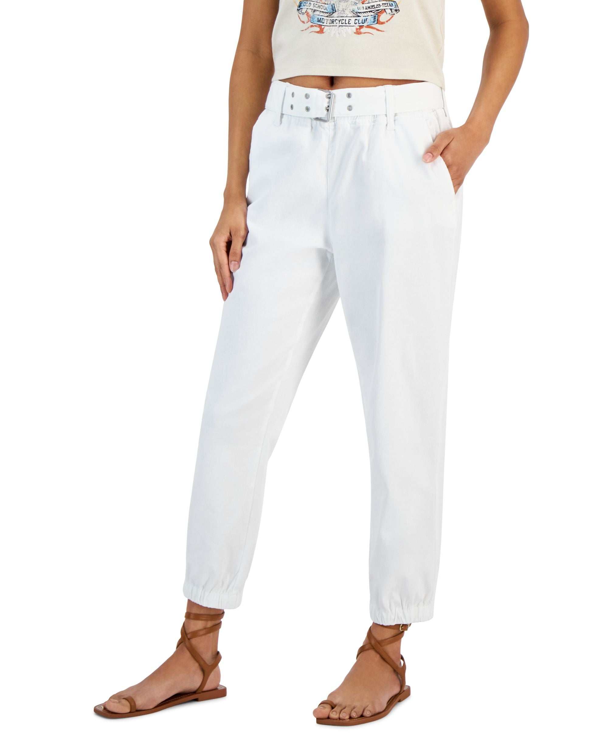 Juniors' Pull-On Belted Ankle Length Jogger Pants
