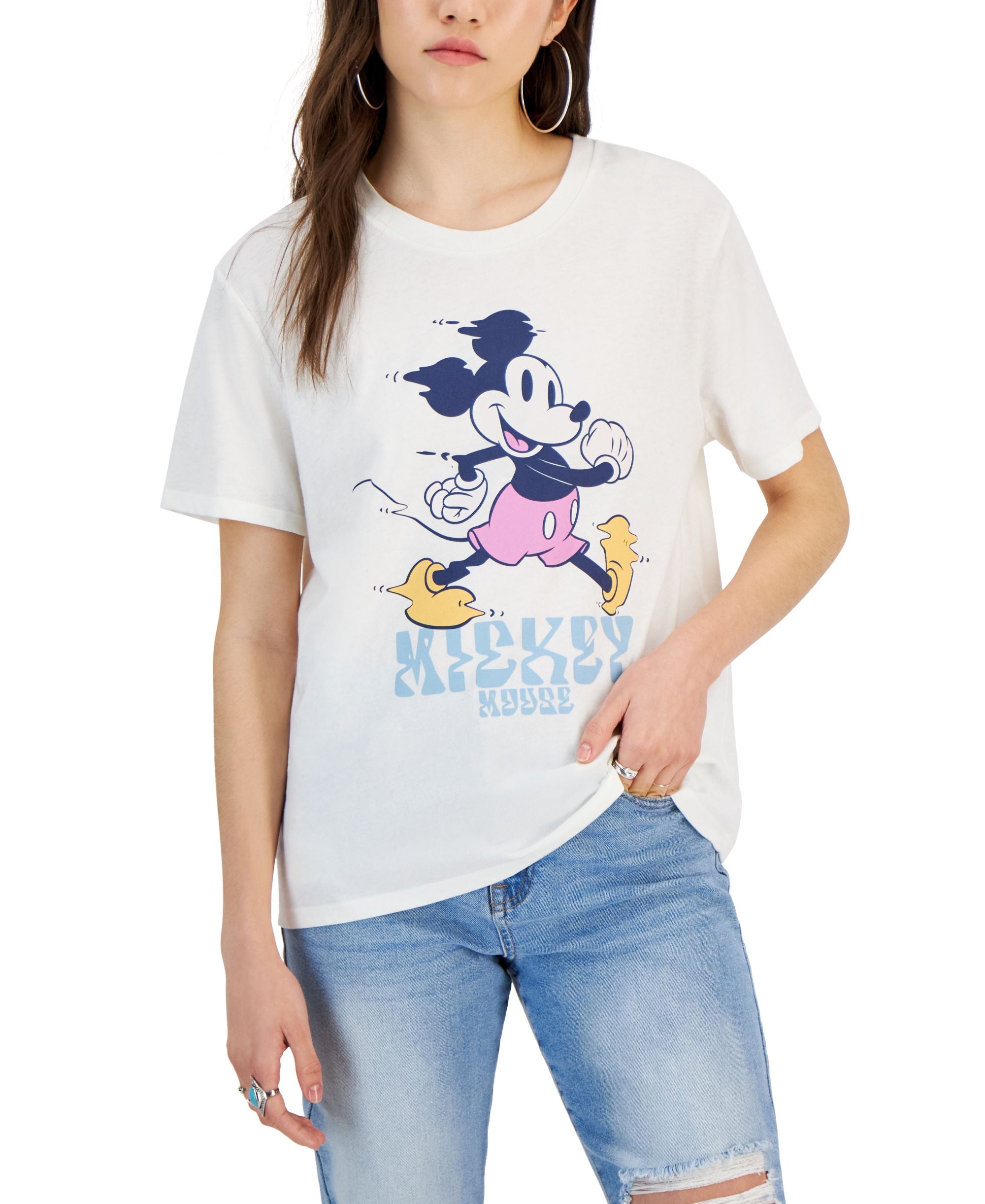 Juniors' Mickey Mouse Graphic Short-Sleeved T-Shirt
