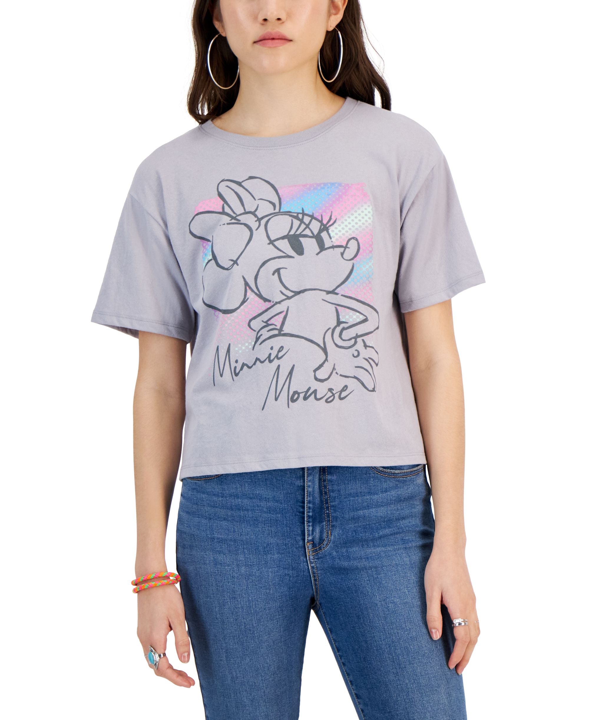 Juniors' Minnie Mouse Graphic Short-Sleeved Crop T-Shirt