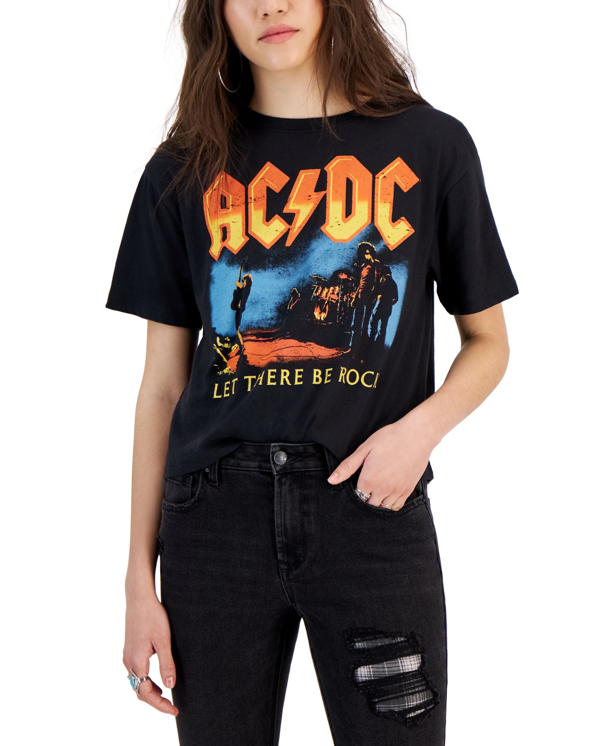 Juniors' AC/DC Let There Be Rock Graphic Crop T-Shirt