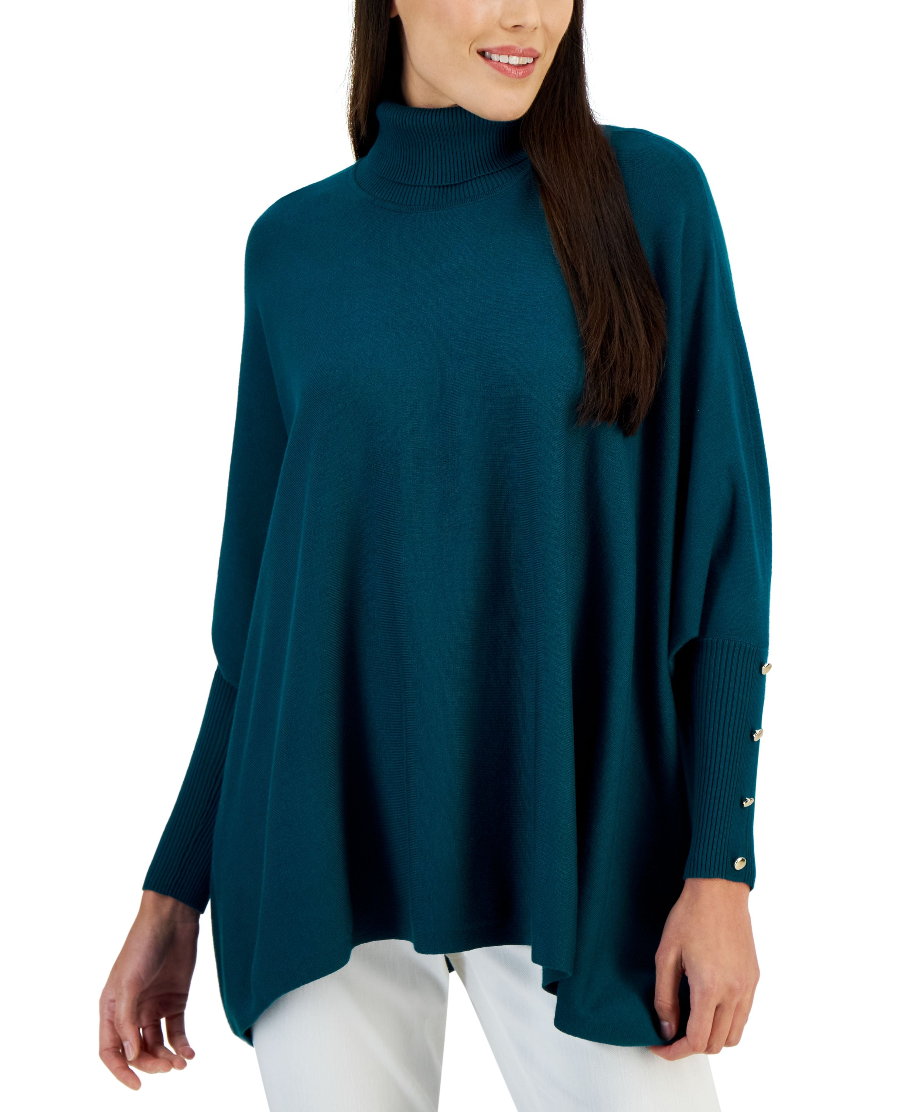 Women's Poncho Turtleneck Sweater, Regular & Petite