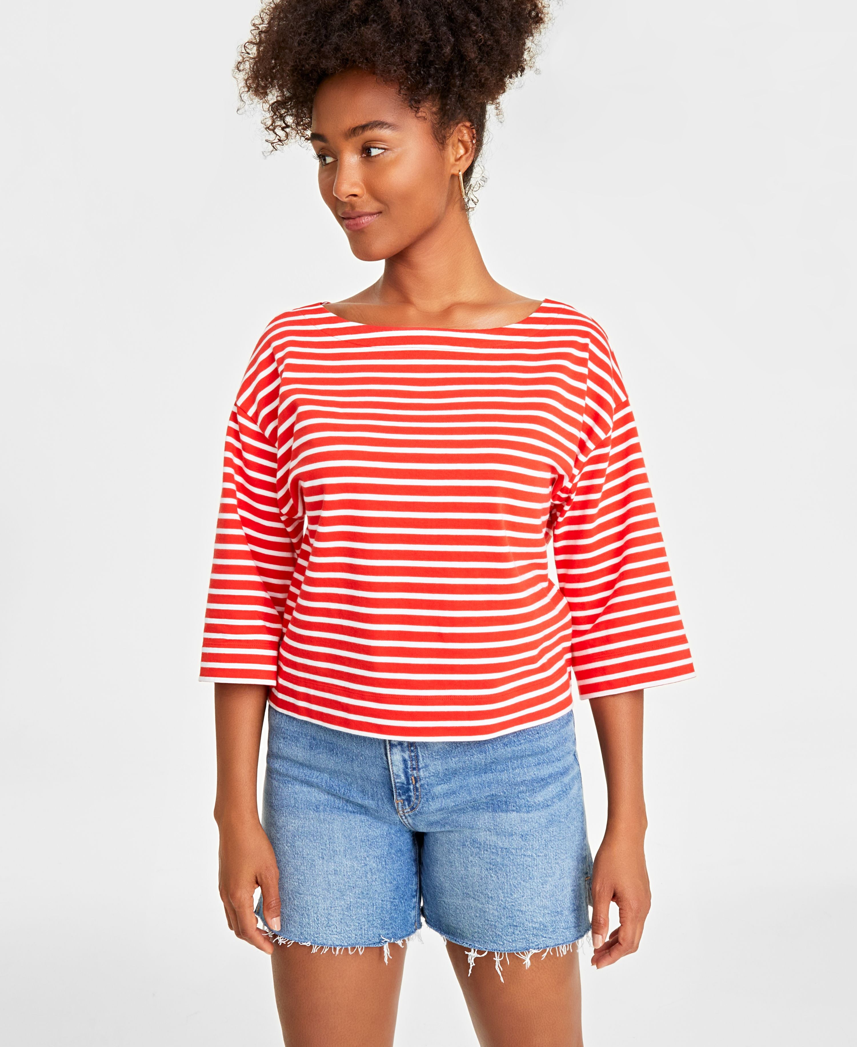 Women's Heavyweight Cotton Striped Boat-Neck Top