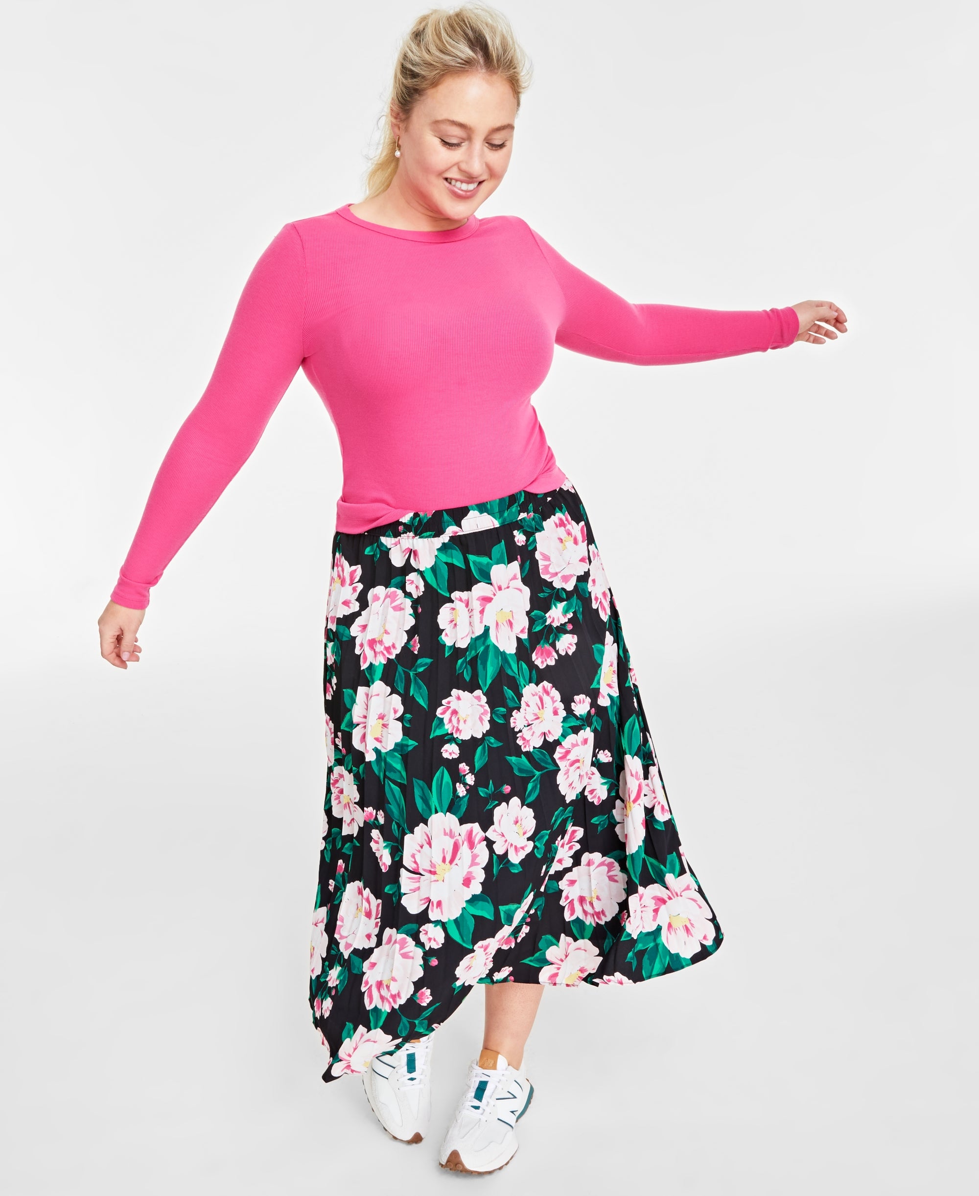 Women's Floral-Print Pleated Midi Skirt