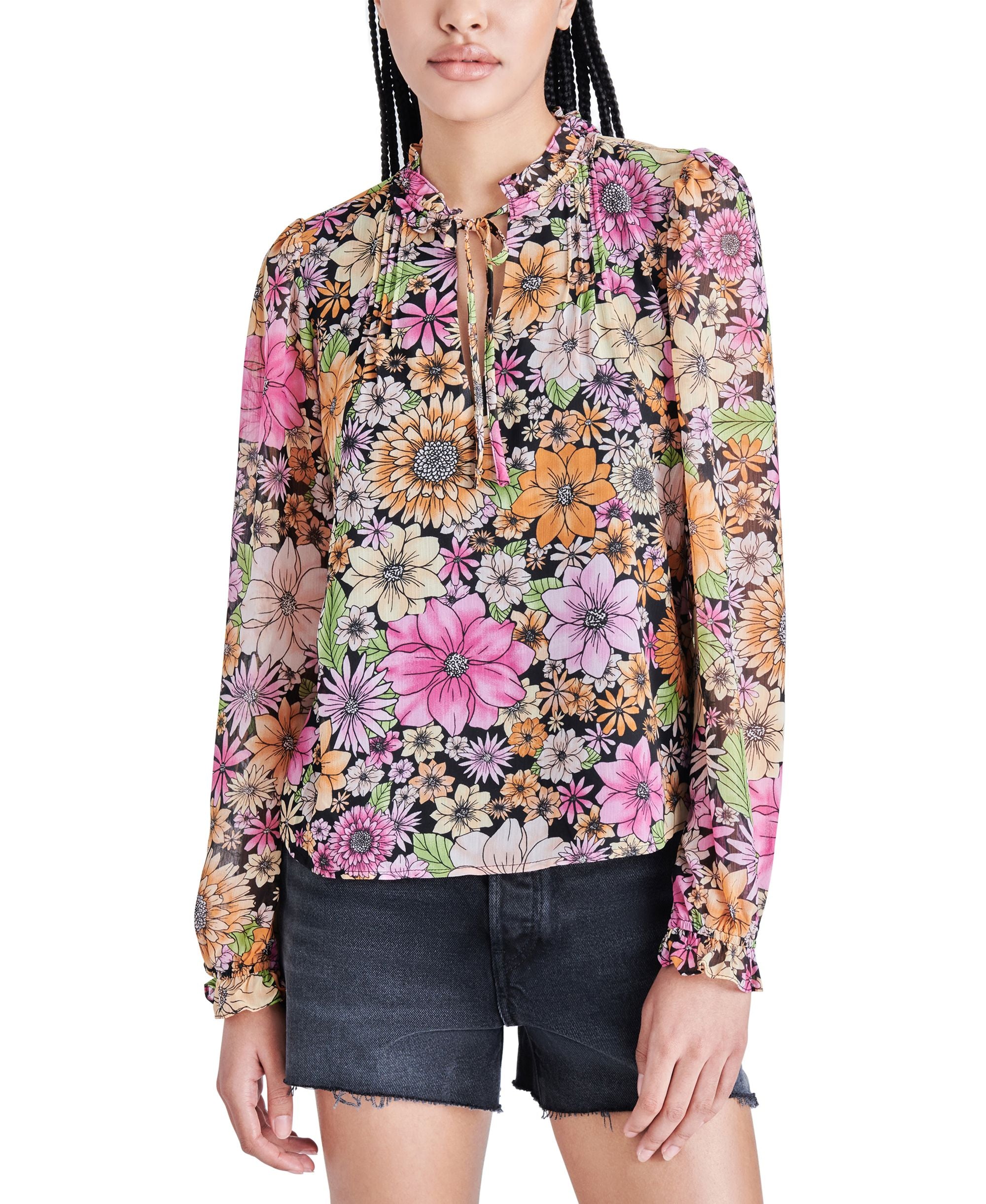 Women's Abigail Blossom-Print Split-Neck Top