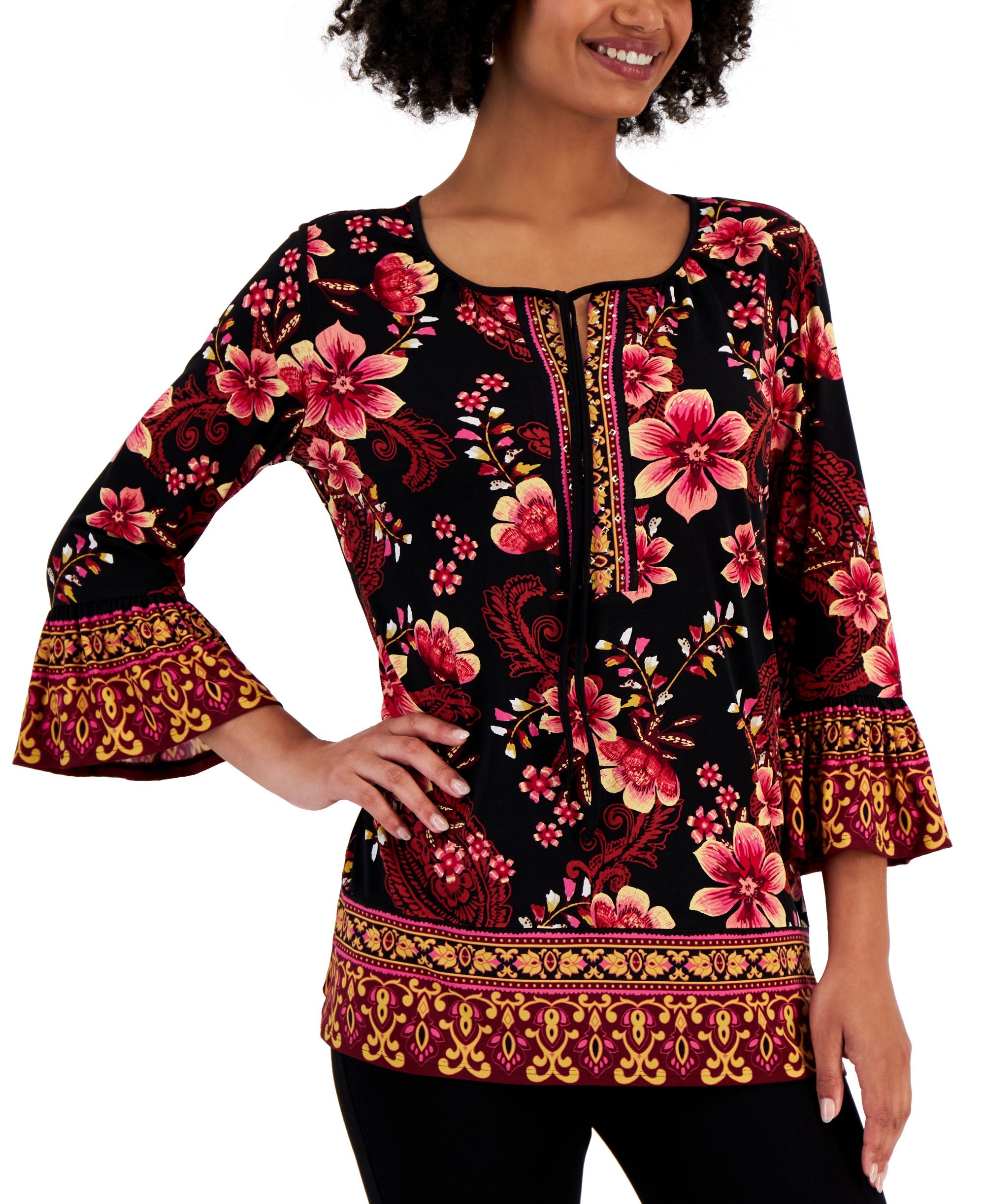 Women's Camila Border-Print Embellished Top