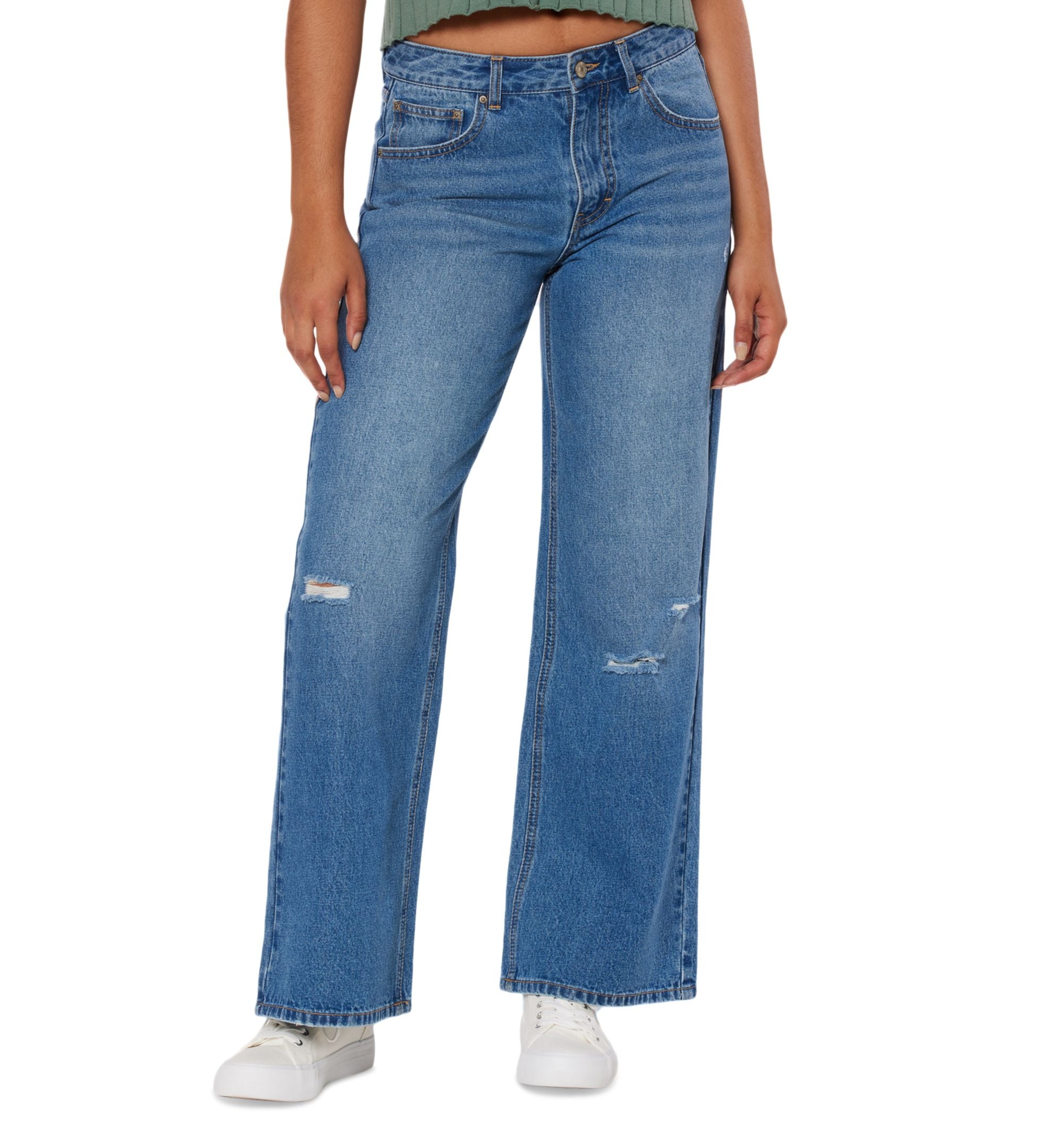Juniors' Rayssa Distressed Wide-Leg Jeans