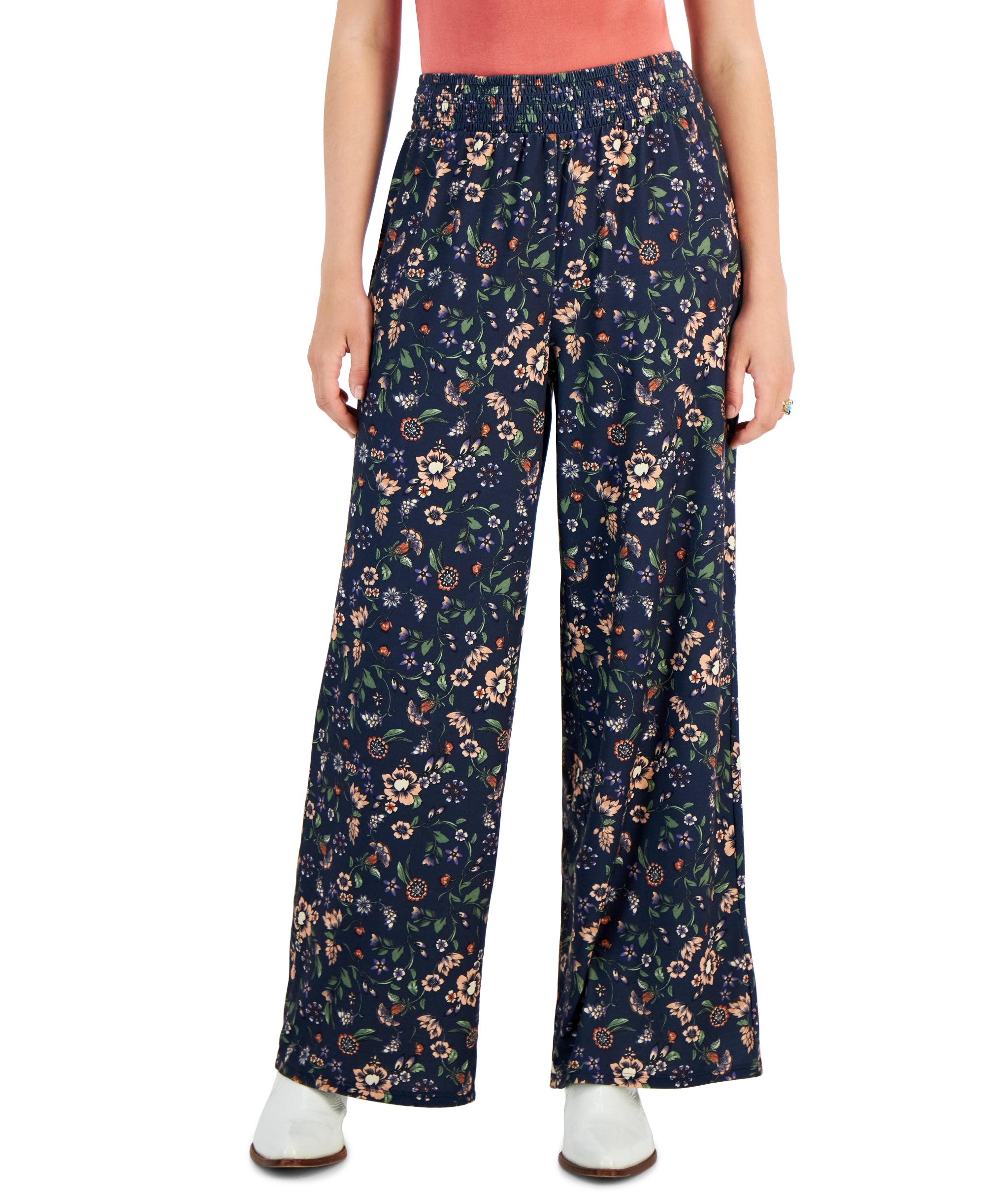 Petite Floral-Print Wide-Leg Pants
