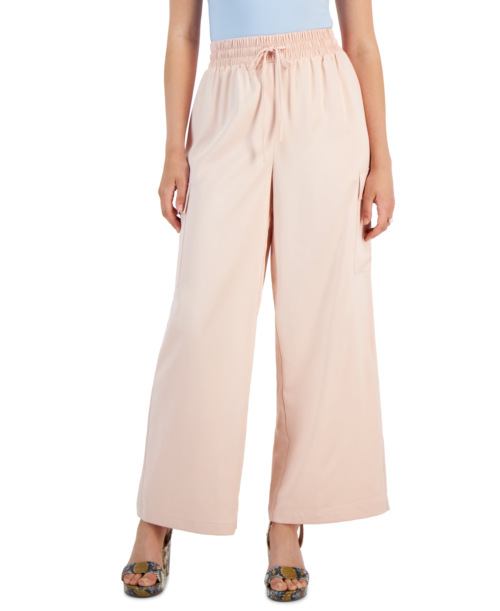 Petite Satin Wide-Leg Cargo Pants Peach Whip PL