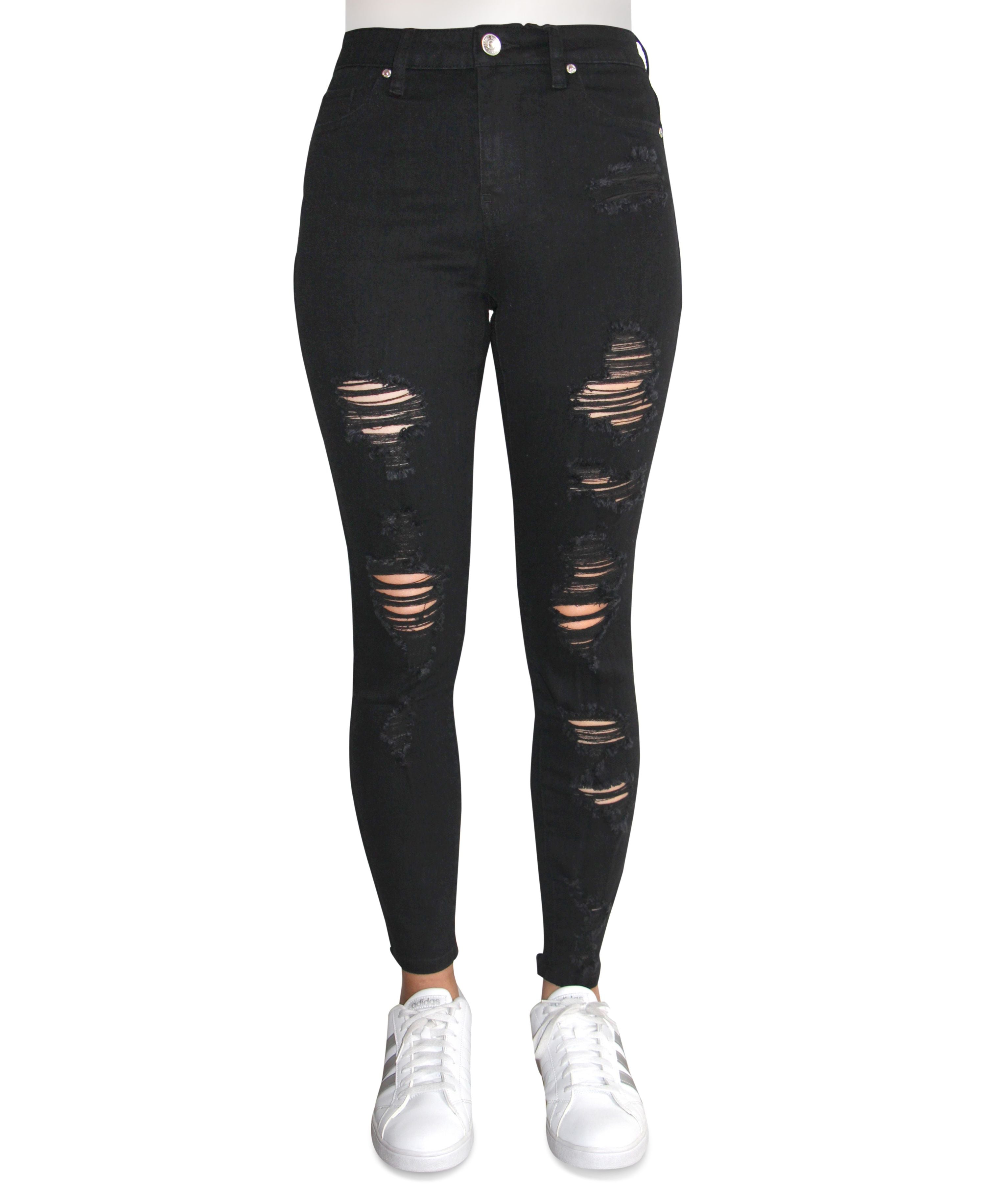 Juniors' High-Rise Destructed Skinny Jeans