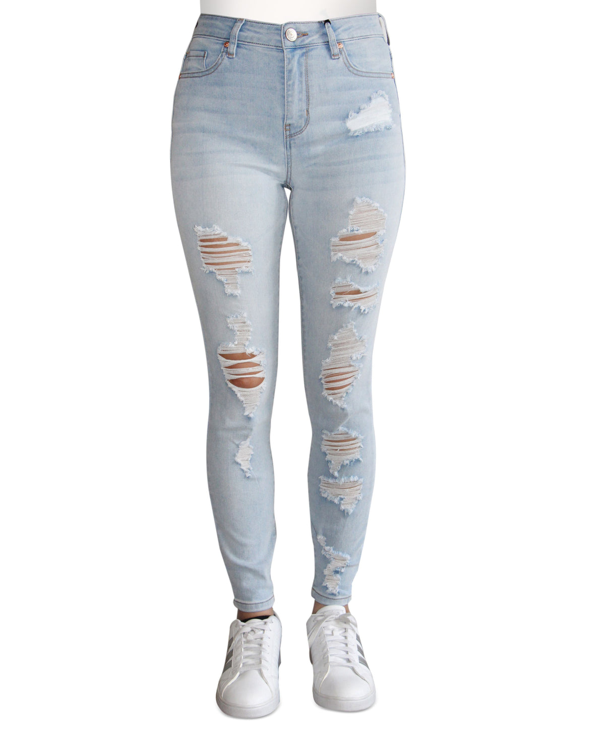 Juniors' High-Rise Destructed Skinny Jeans