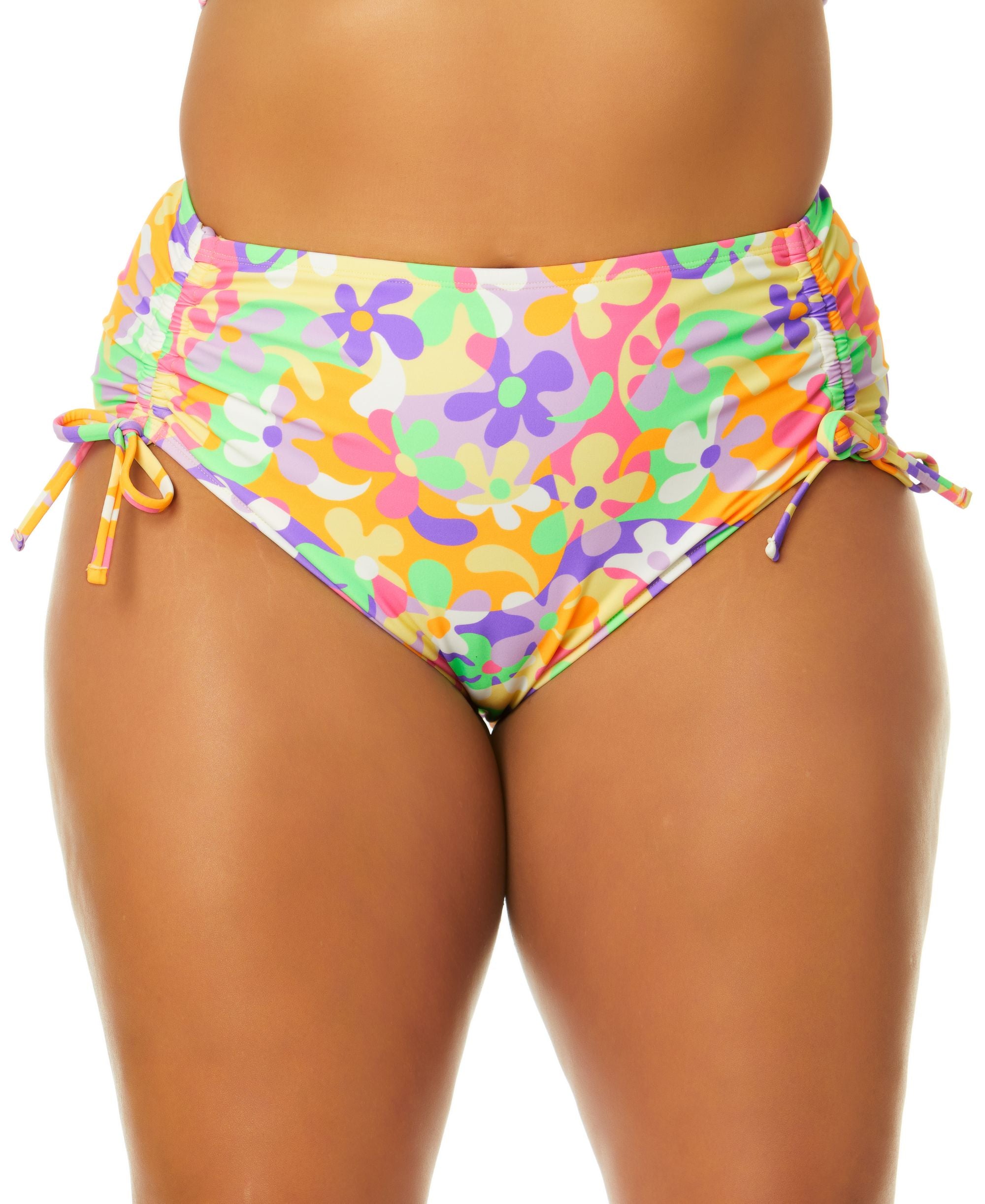 Trendy Plus Size Dazy Daisy Side-Cinched High-Waisted Bikini Bottoms