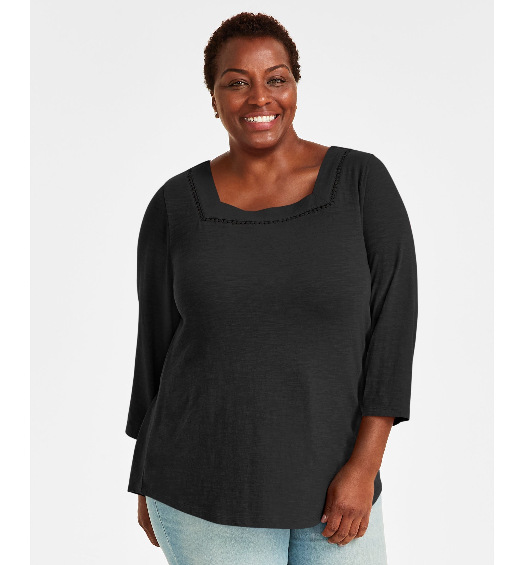 Plus Size Cotton Square-Neck Top