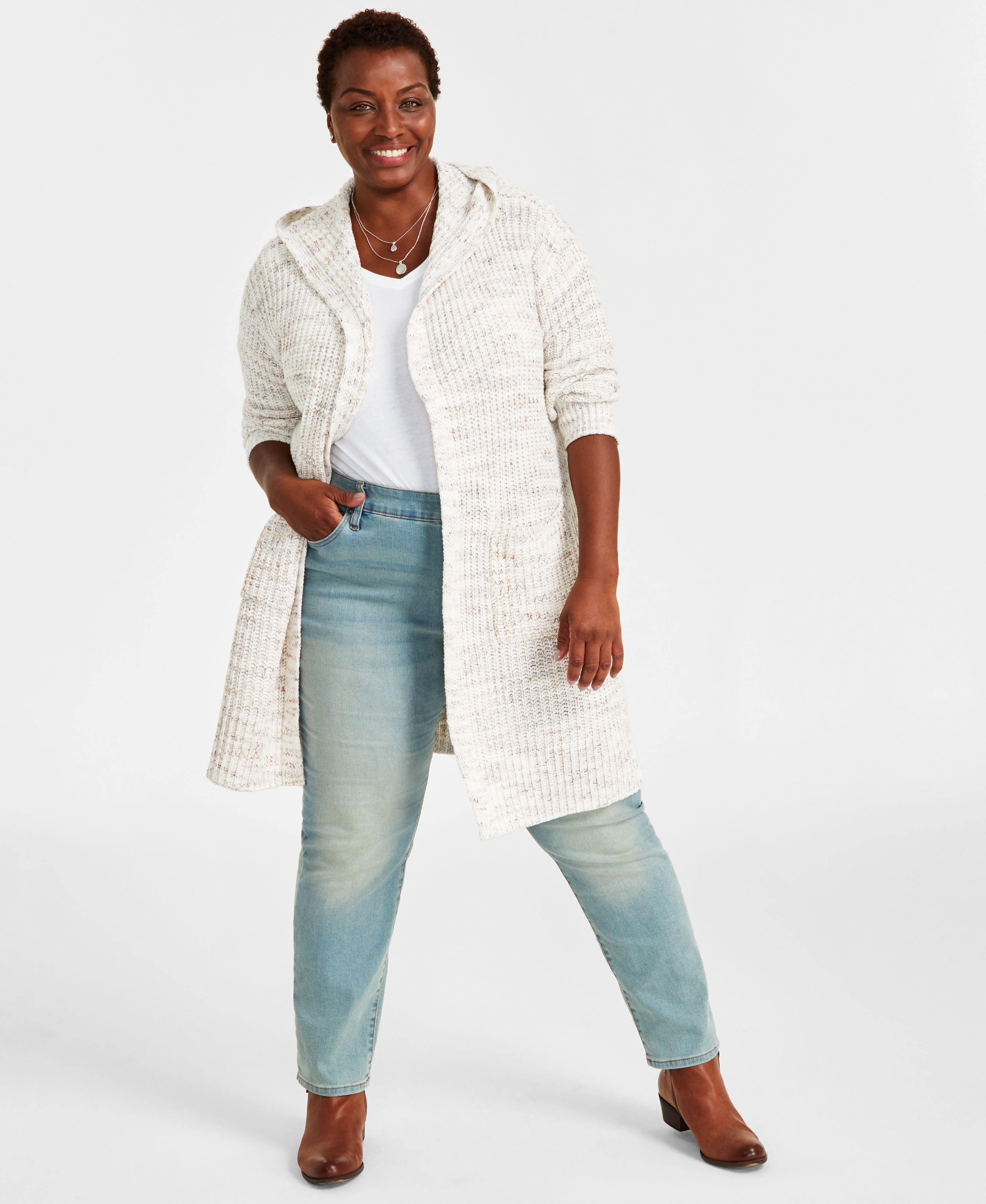 Plus Size Hooded Cardigan