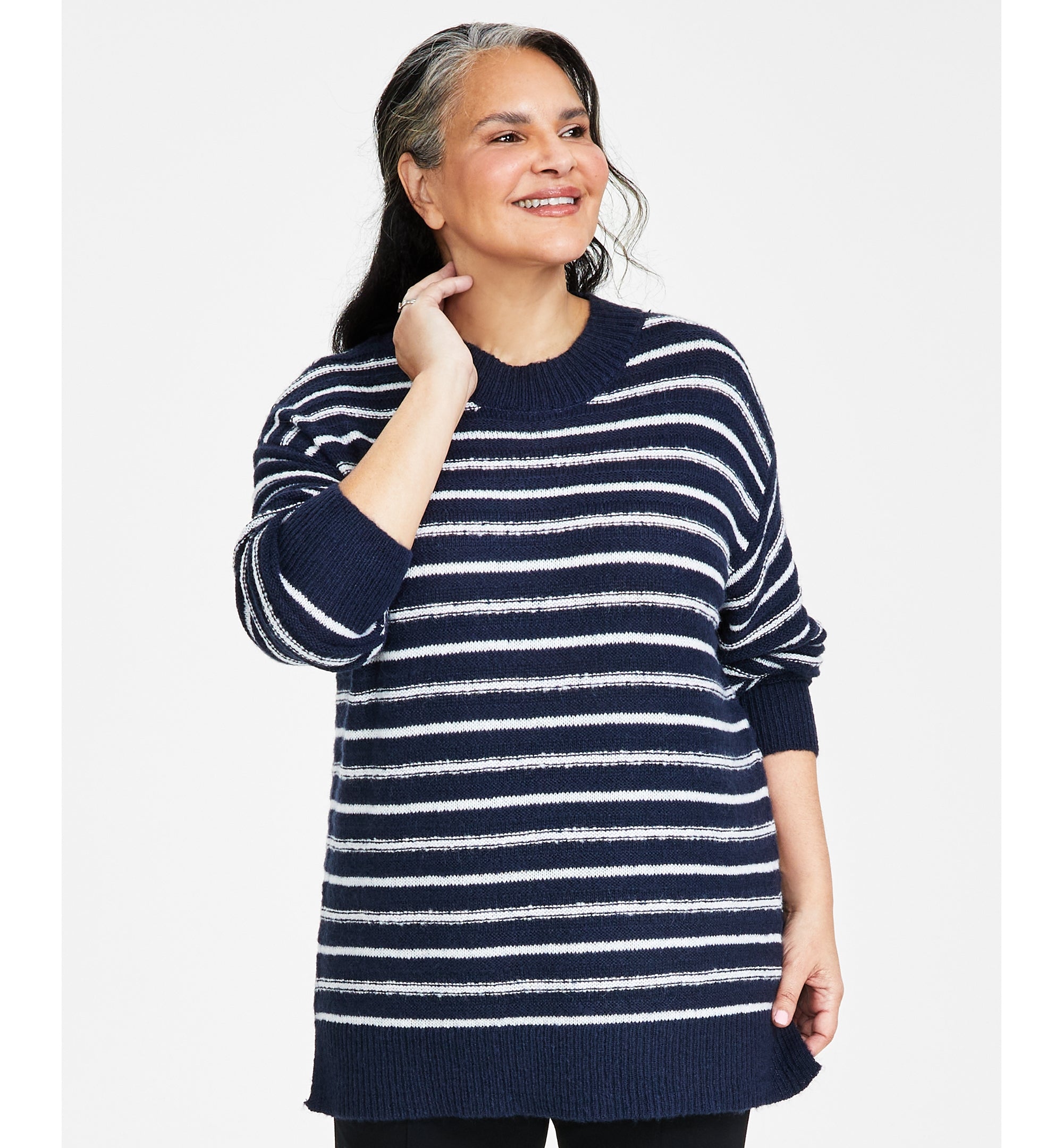 Plus Size Striped Tunic Sweater