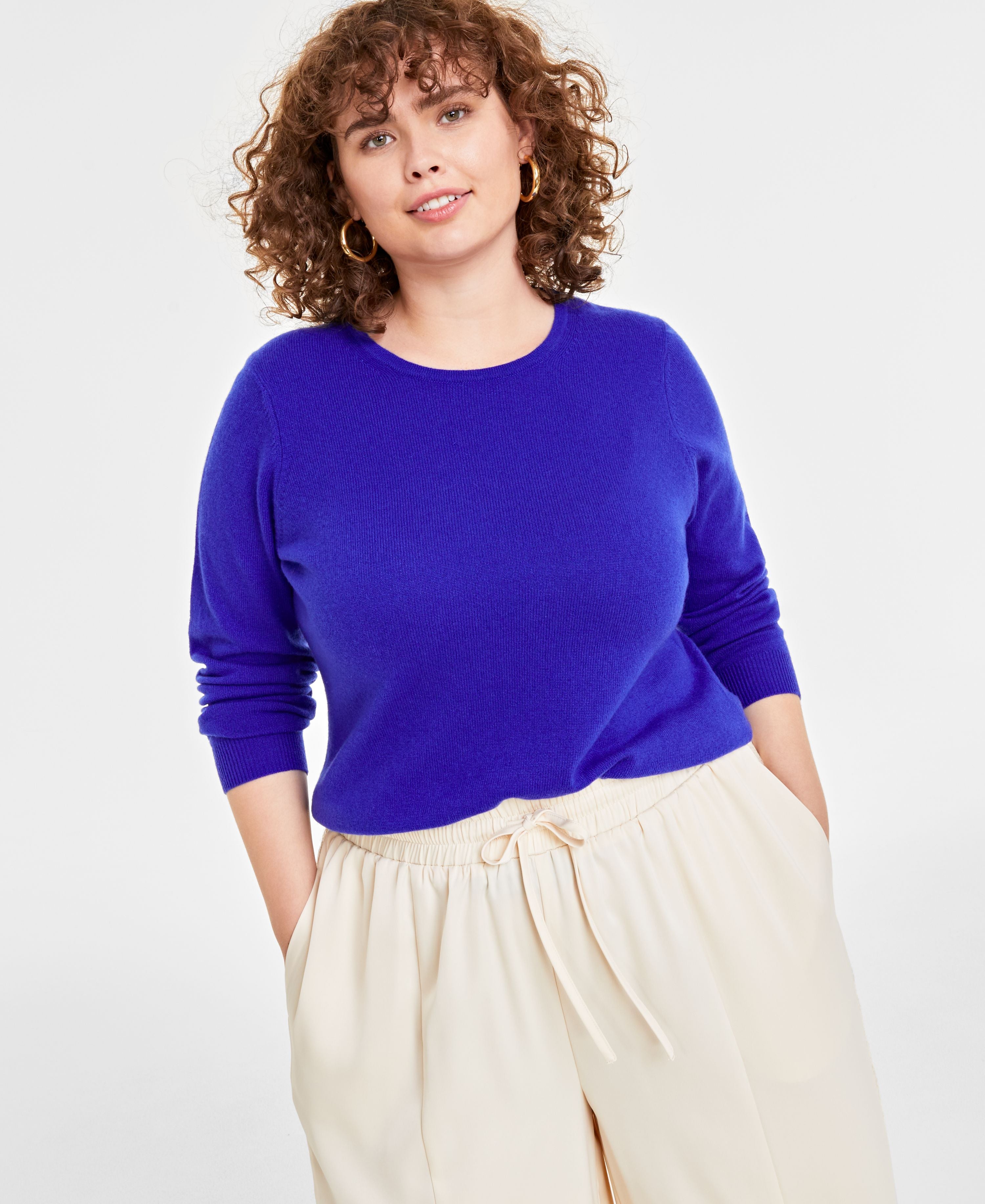 Plus Size 100% Cashmere Crewneck Sweater