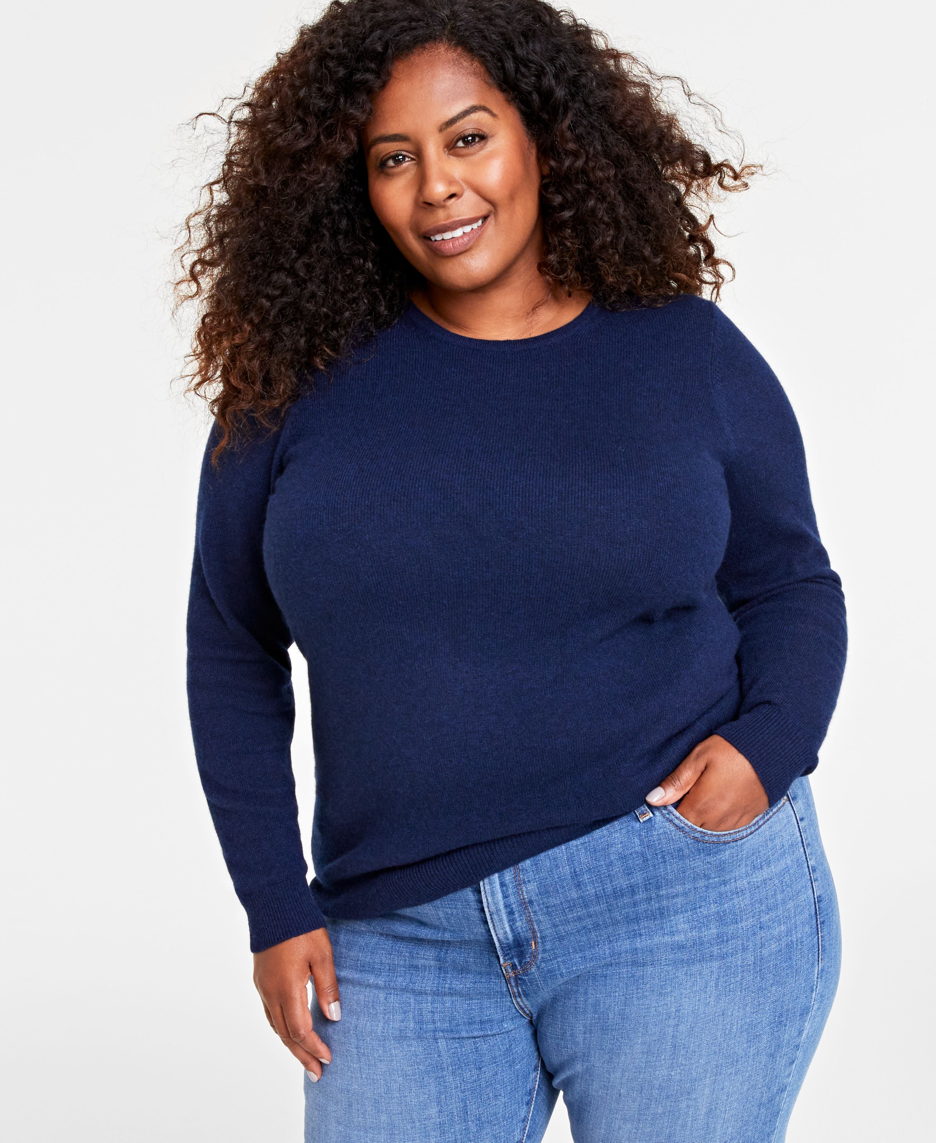 Plus Size 100% Cashmere Crewneck Sweater