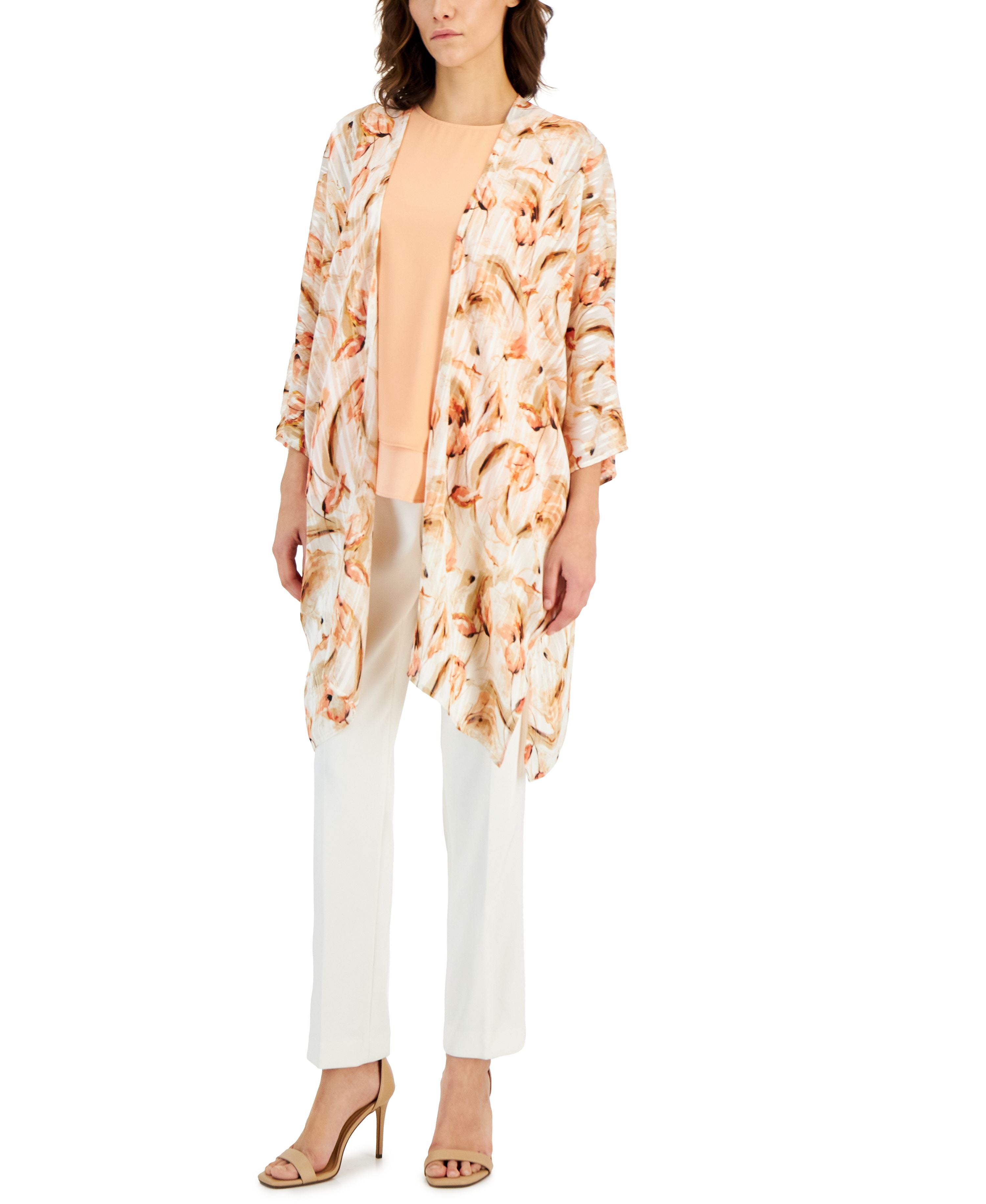Women's Printed Open-Front Kimono Cardigan