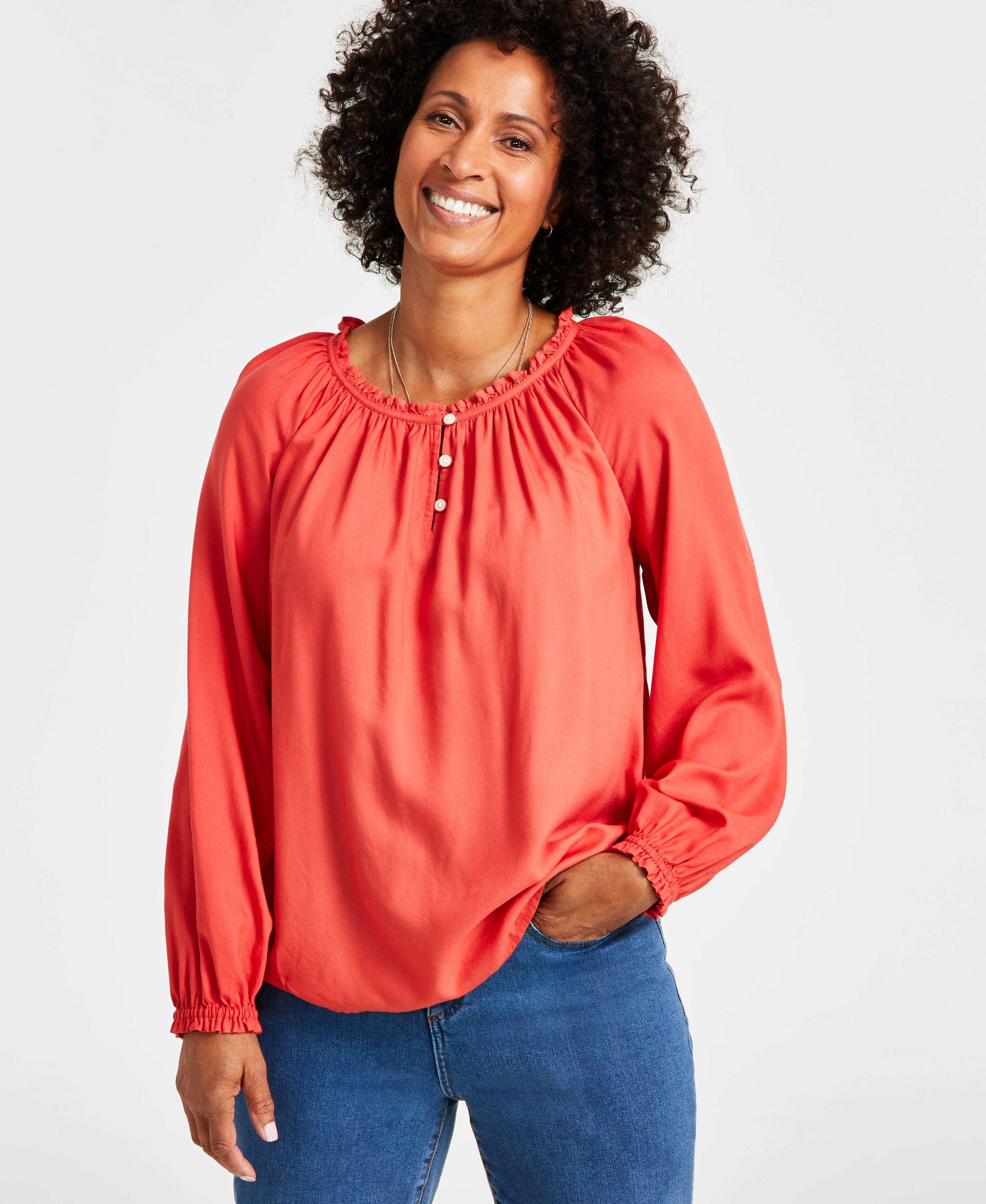 Women's Drapey Popover Peasant Top
