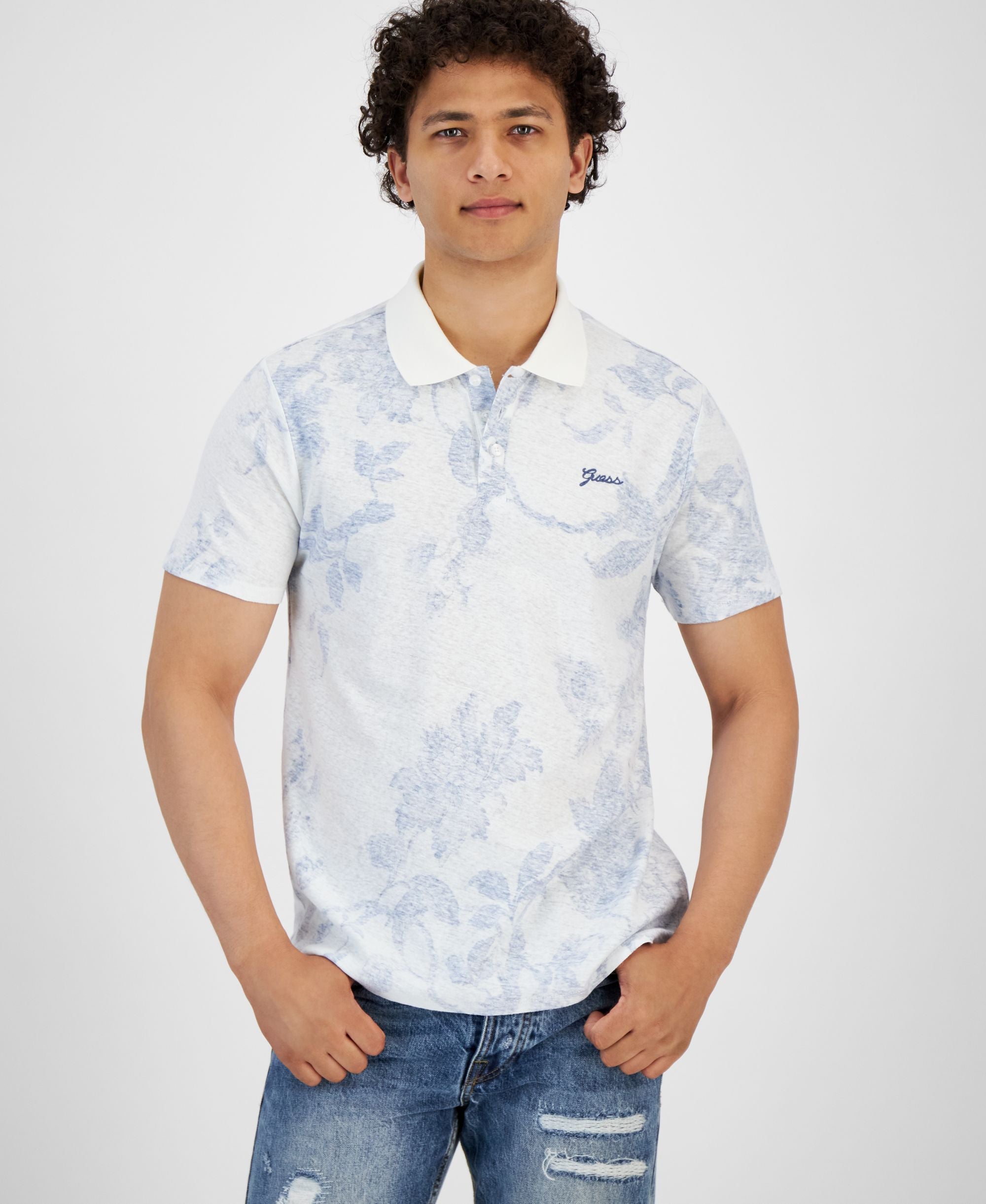 Men's Porcelain Print Short-Sleeve Polo Shirt
