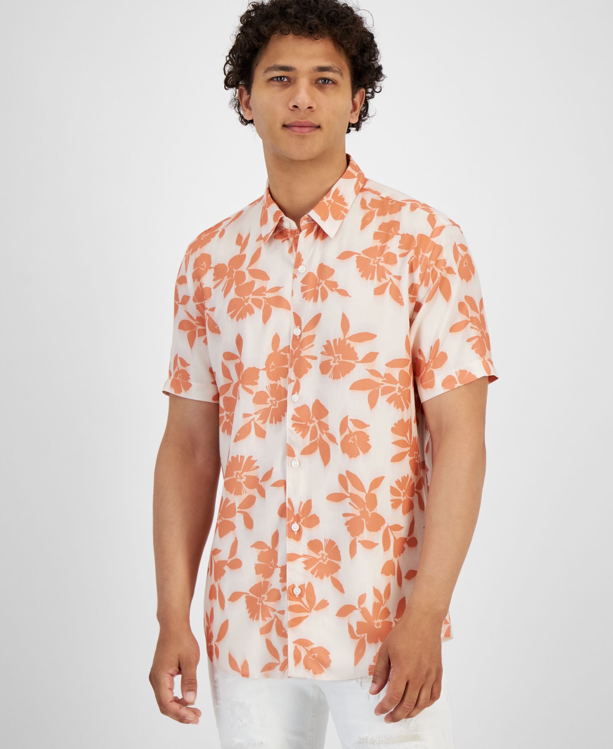 Men's Floral Short-Sleeve Button-Front Shirt