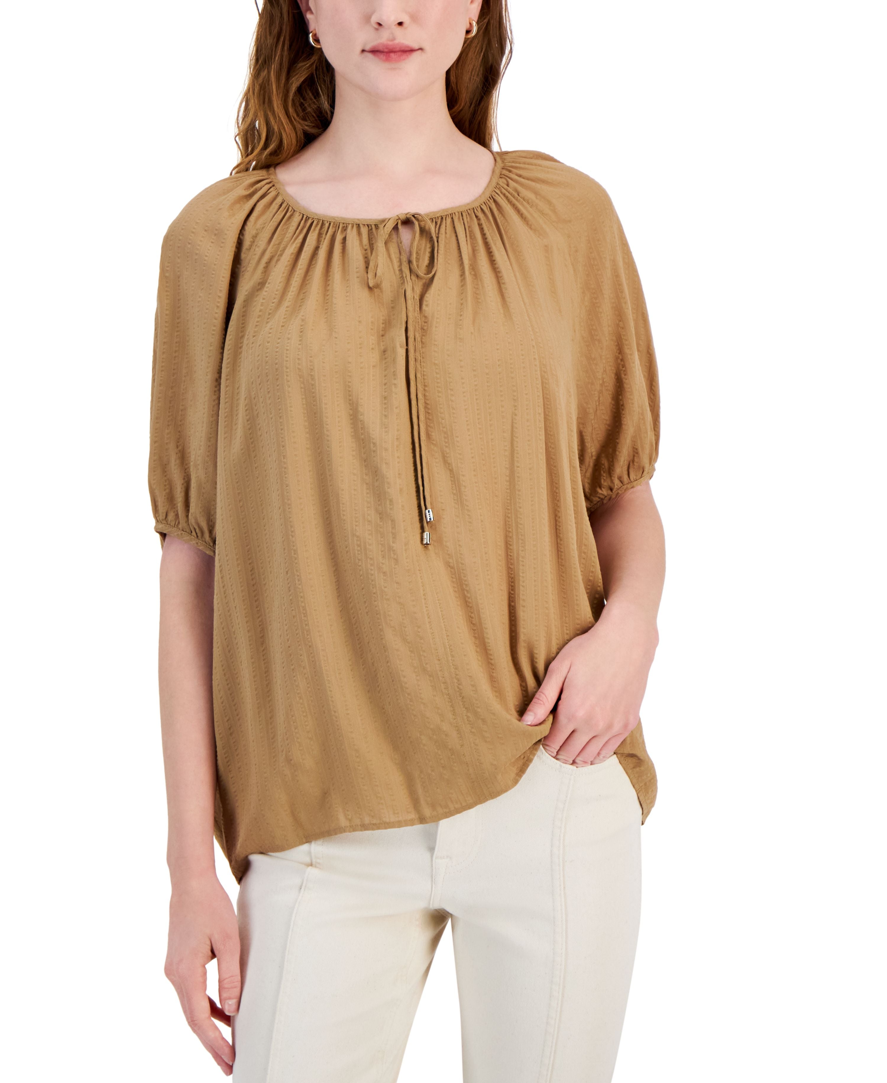Women's Tonal-Stripe Bubble-Sleeve Top