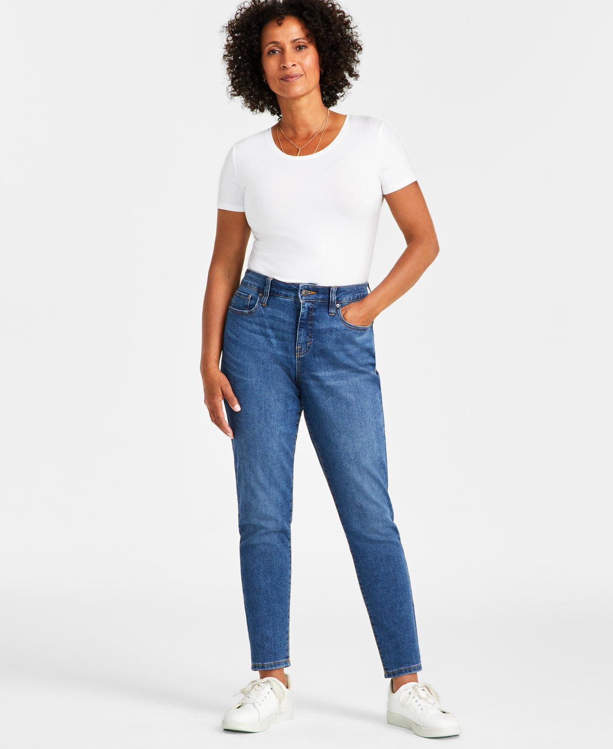Women's Curvy-Fit Mid-Rise Skinny Jeans, Regular, Short and Long Lengths